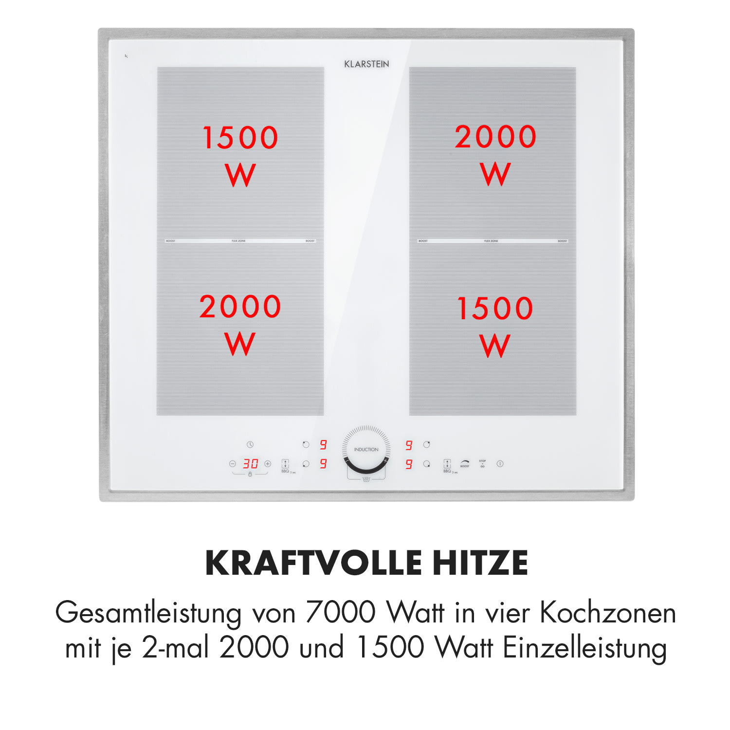 Delicatessa 60 Prime Induktionskochfeld 4 Zonen 7000W Timer 4 | Weiß / Silber-Metallic