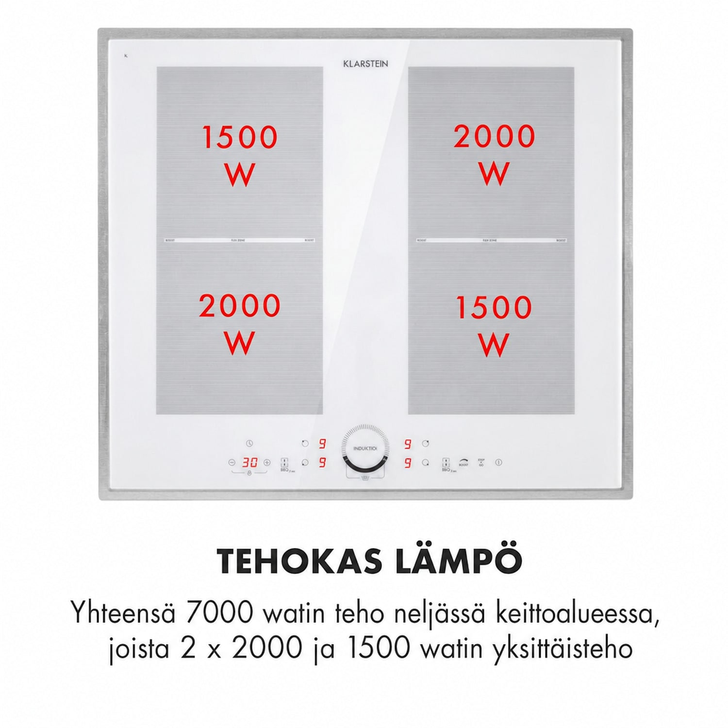 Delicatessa 60 Prime, induktioliesitaso, 4 aluetta, 7000 W, ajastin, valkoinen 60 cm | 2 Joustoaluetta | Valkoinen
