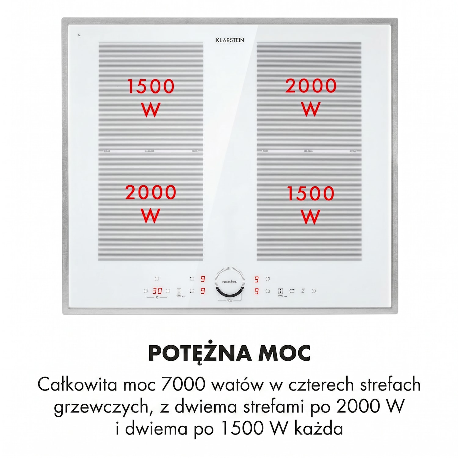 Delicatessa 60 Prime, płyta indukcyjna, 4 strefy, 7000 W, timer 4 | Biały / Srebrny Metal