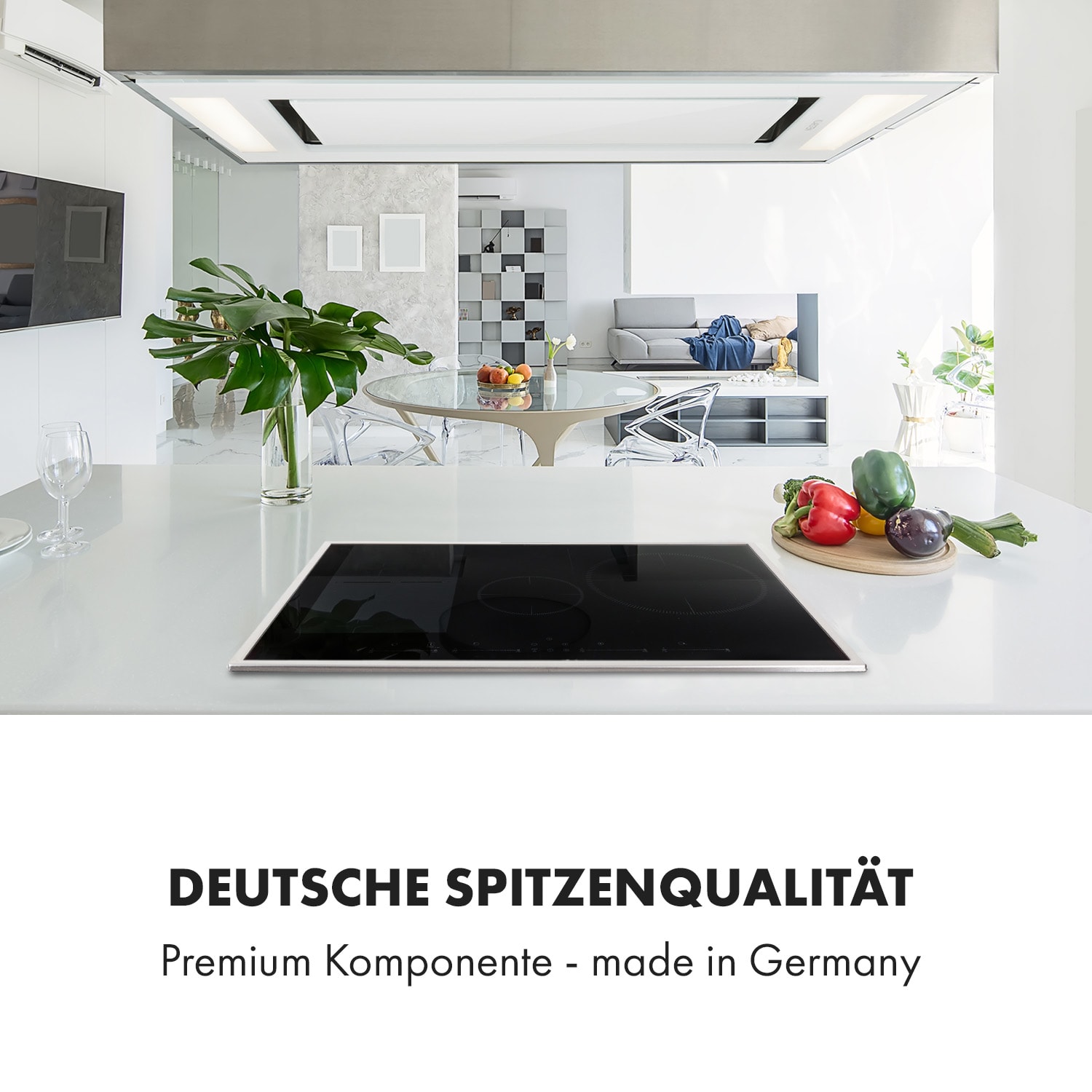 Delicatessa 77 Hybrid Prime table de cuisson à induction encastrable 4 Zones 7000W 4 (2x rectangulaire, 1x rond 28 cm, 1x rond 16 cm) | Noir / Argent Métallisé