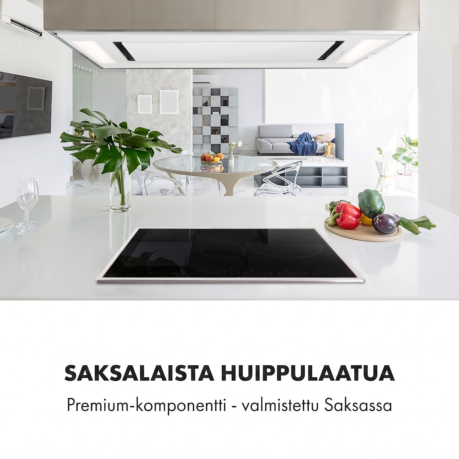 Delicatessa 77 Hybrid Prime, integroitava induktioliesitaso, 4 aluetta, 7000 W 4 (2 x suorakulmainen, 1 x pyöreä 28 cm, 1 x pyöreä 16 cm) | Musta / Hopea Metallinen