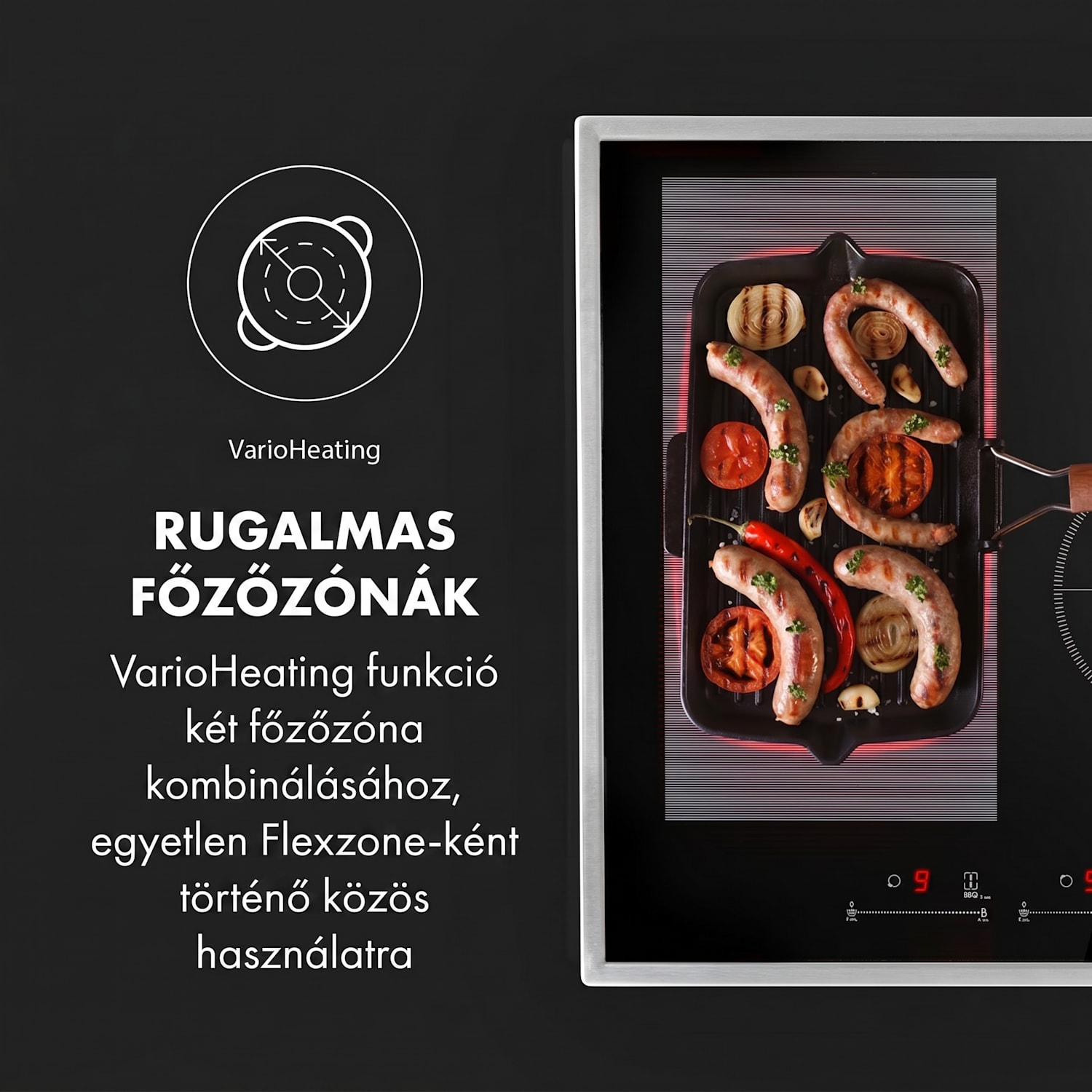Delicatessa 77 Hybrid Prime, indukciós főzőlap, 7000 W, 4 zóna 4 (2 x téglalap alakú, 1 x kerek 28 cm, 1 x kerek 16 cm) | Fekete / Ezüst metál