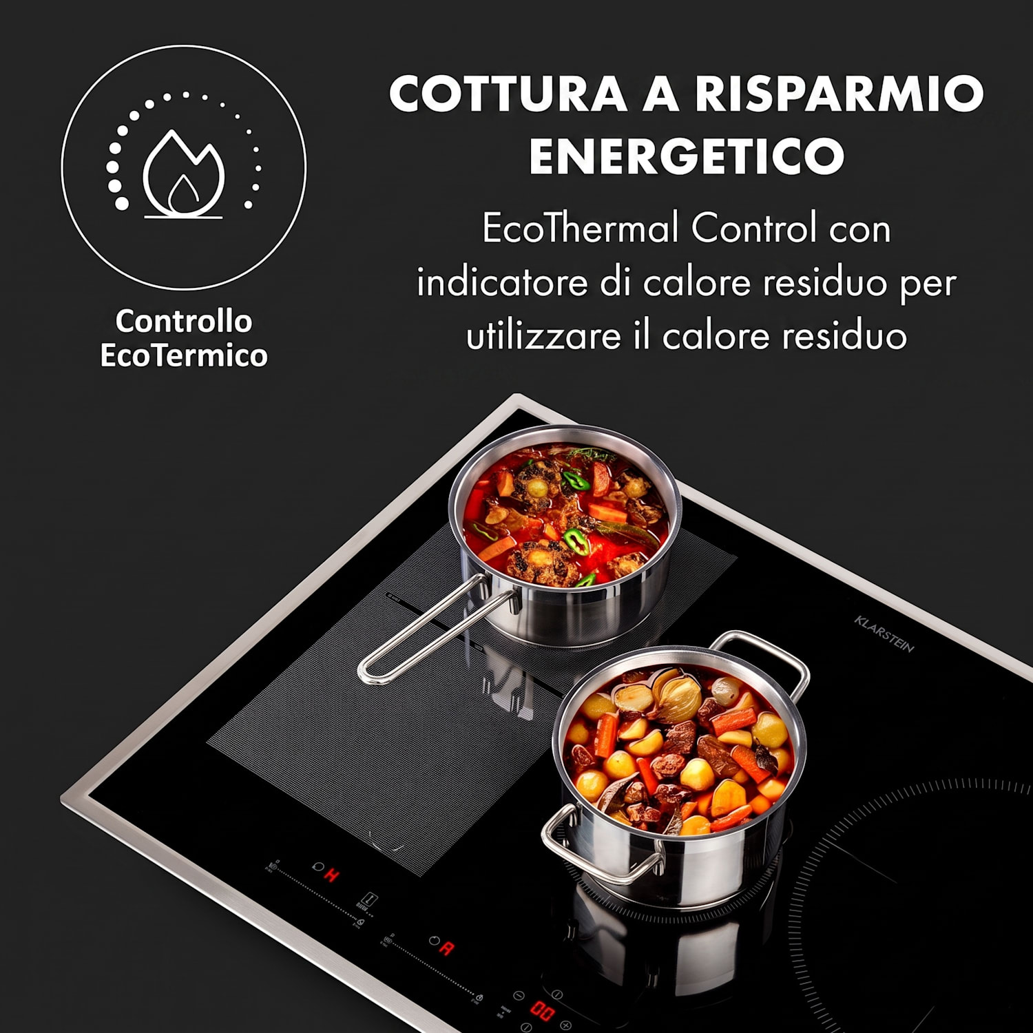 Delicatessa 77 Hybrid Prime, piano cottura a incasso, induzione, 4 zone, 7000W 4 (2x rettangolari, 1x rotondo da 28 cm, 1x rotondo da 16 cm) | Nero / Argento metallizzato