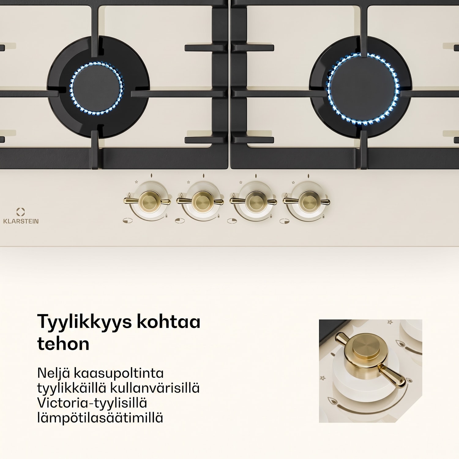 Victoria, 4 alueen kaasuliesi, 4 liekkiä, lasikeramiikka, norsunluu 60 cm | Lasi | Kerma