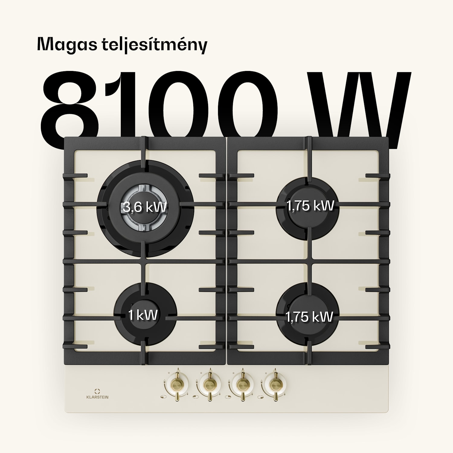 Victoria 4, gázfőzőlap, 4 gázégő, üvegkerámia, elefántcsont 60 cm | Üveg | Krém