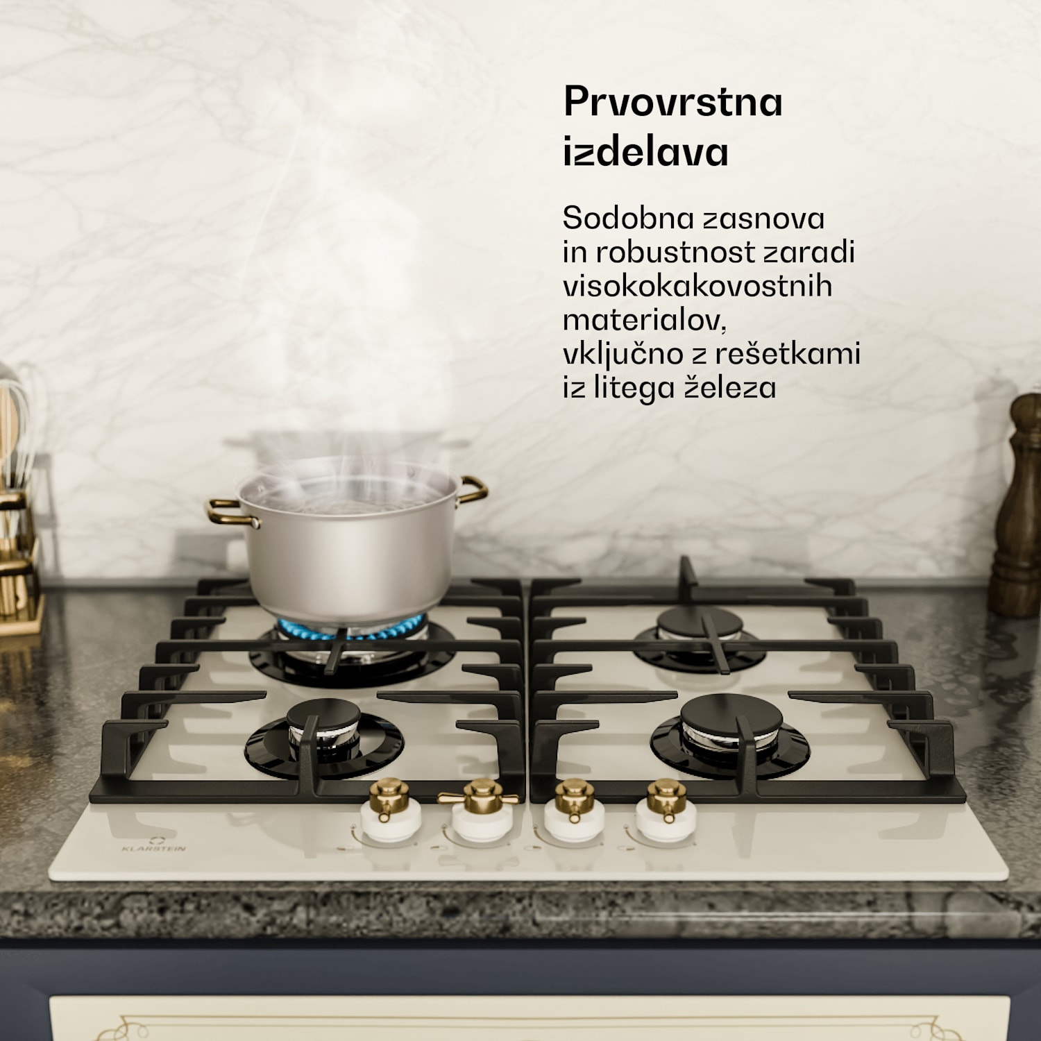 Victoria 4 Zonen, plinska kuhalna plošča, 4 gorilniki, steklokeramična, slonova kost 