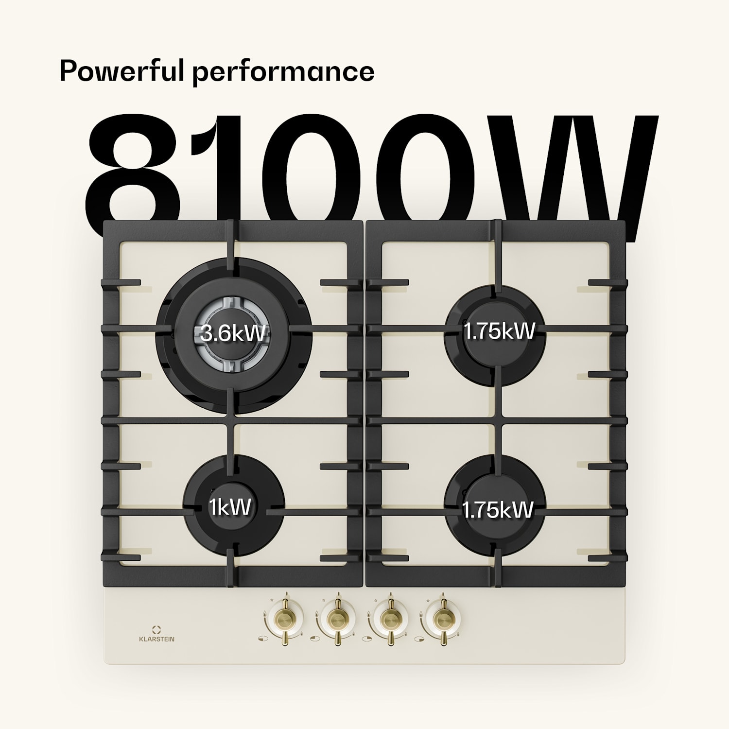 Victoria, 4 alueen kaasuliesi, 4 liekkiä, lasikeramiikka, norsunluu 60 cm | Lasi | Kerma