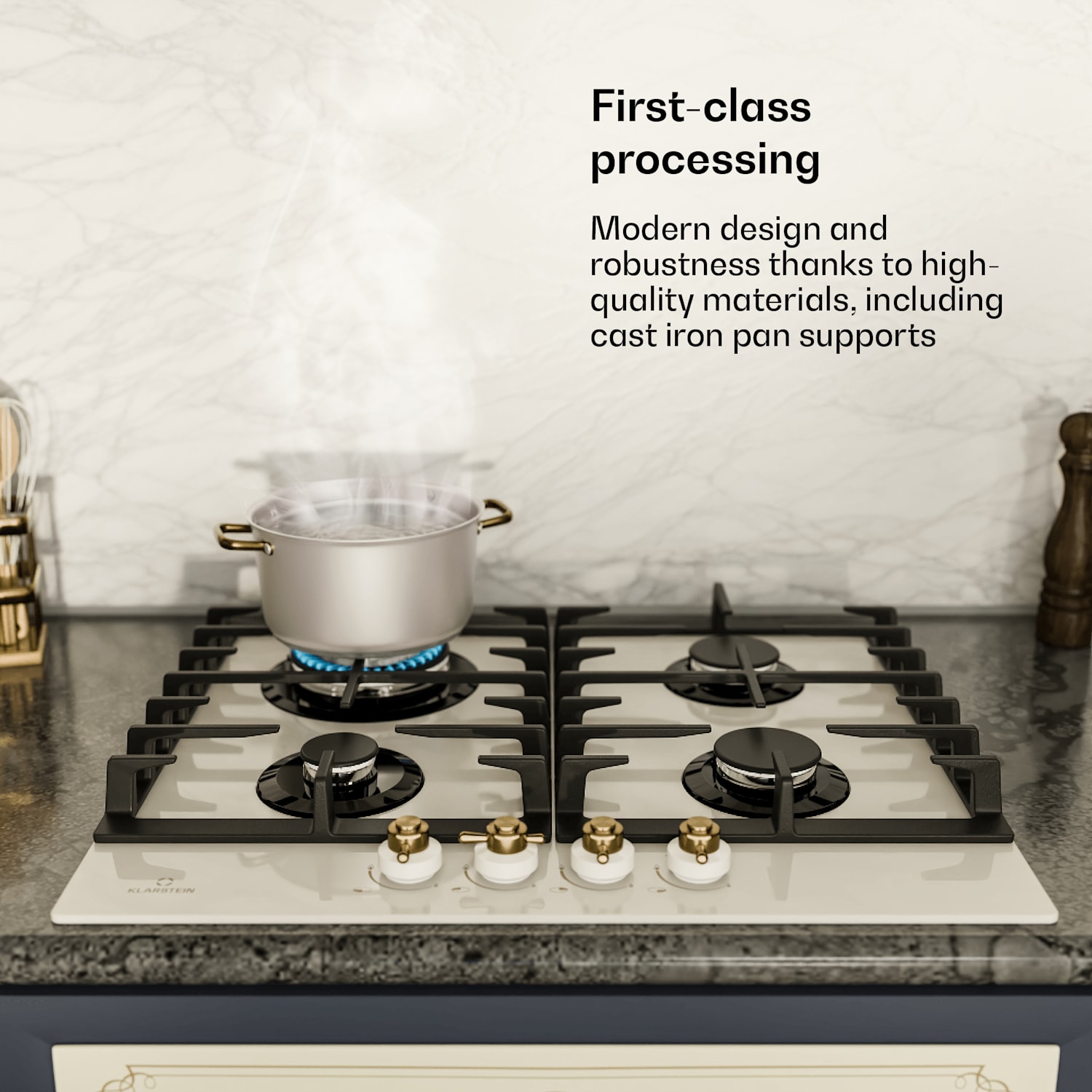 Victoria, 4 alueen kaasuliesi, 4 liekkiä, lasikeramiikka, norsunluu 60 cm | Lasi | Kerma