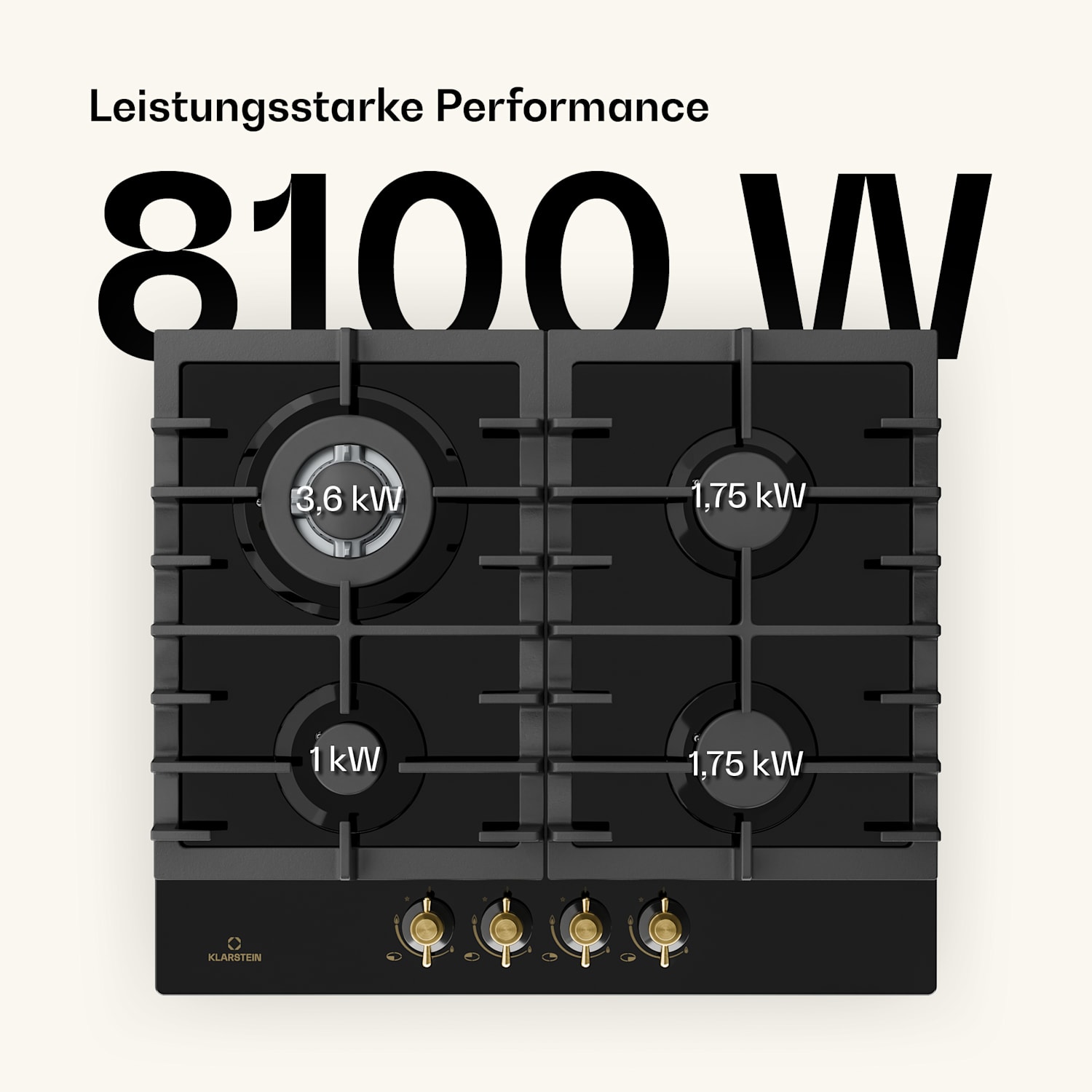 Victoria, 4 zone, piano cottura a gas a 4 fuochi, vetroceramica, nero 60 cm | Vetro | Nero
