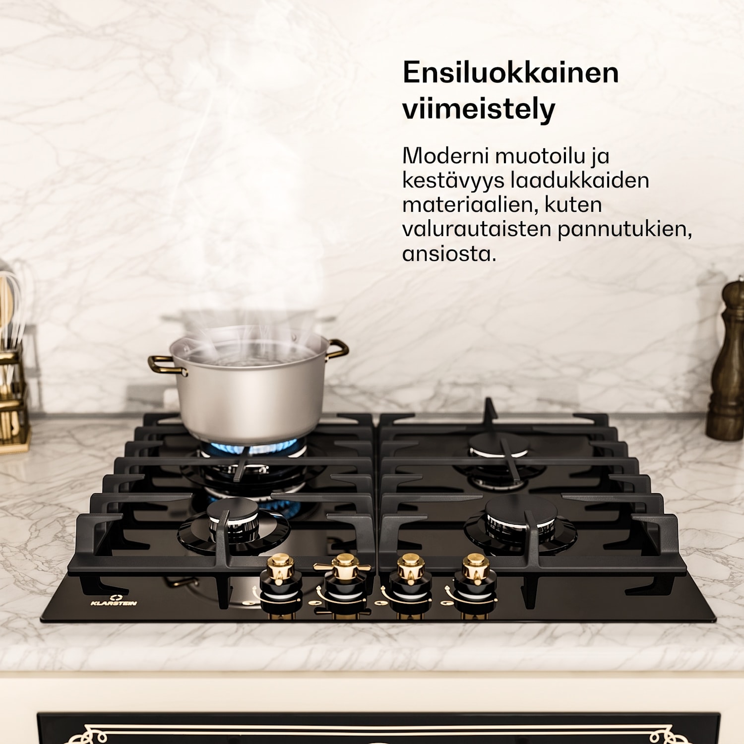 Victoria, 4 alueen kaasuliesi, 4-liekkinen, keraaminen, musta 60 cm | Lasi | Musta
