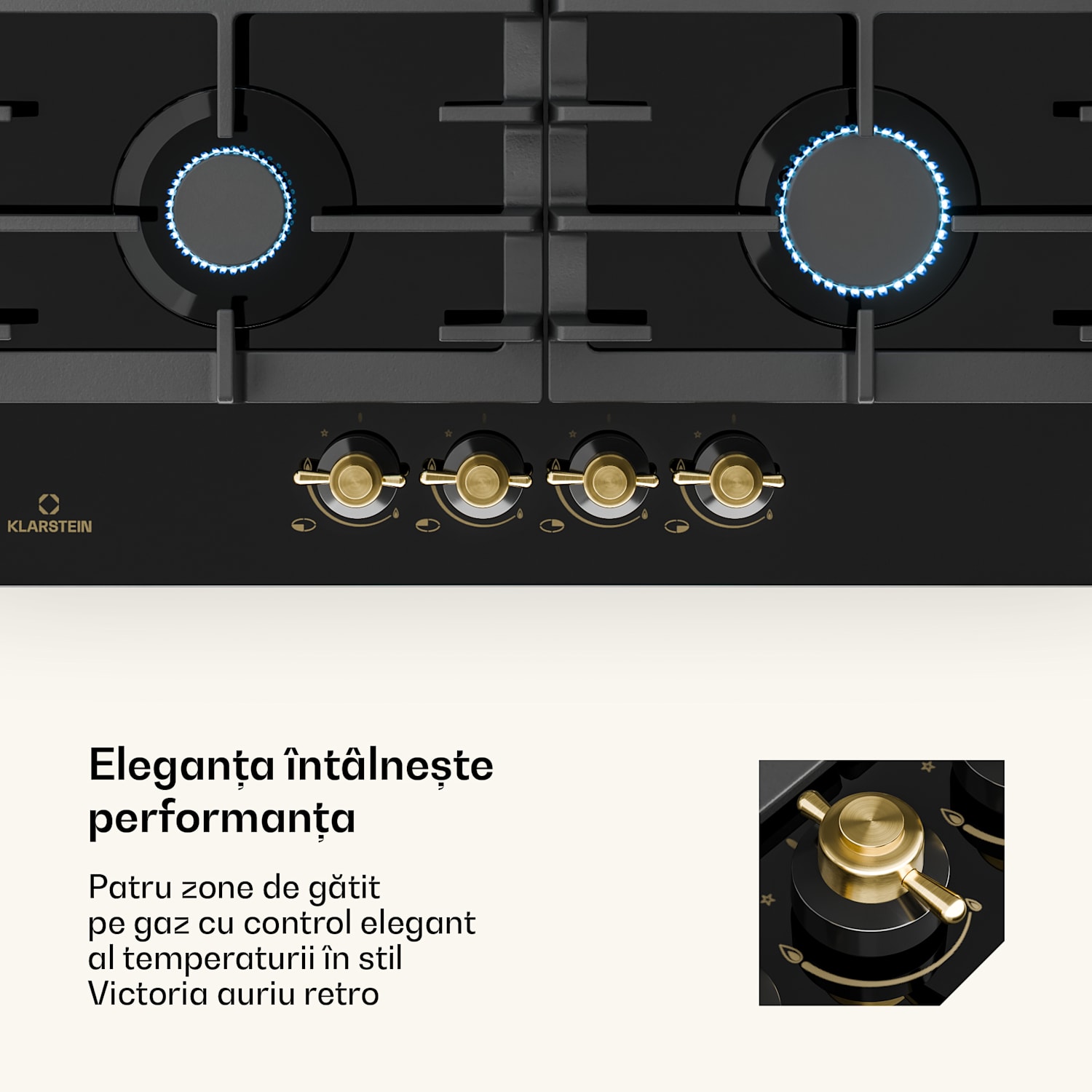 Victoria 4 Zonen, plită pe gaz, 4 arzătoare, sticlă ceramică, negru 60 cm | Sticlă | Negru