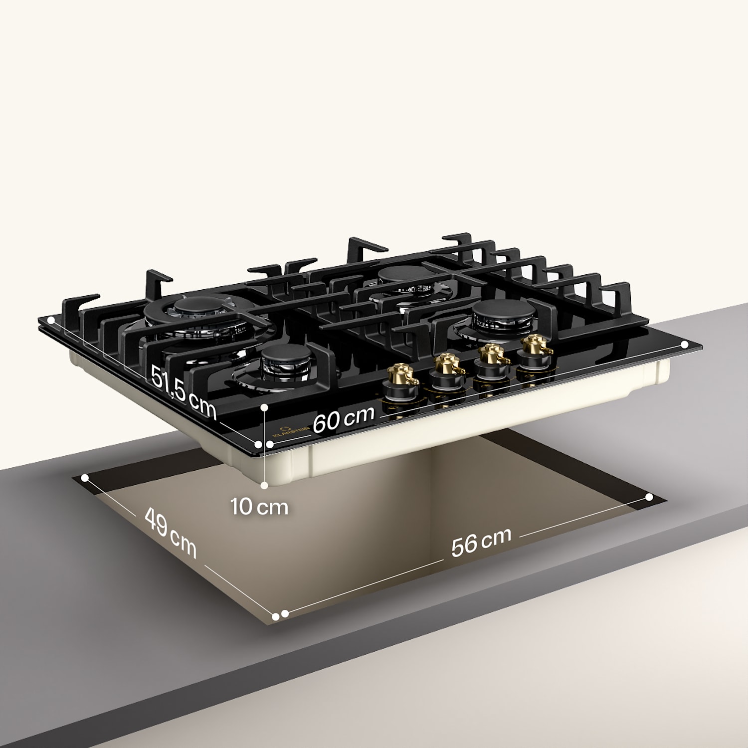 Victoria 4 Zonen, plinska kuhalna plošča, 4 gorilniki, steklokeramična, črna 60 cm | Steklo | Črna