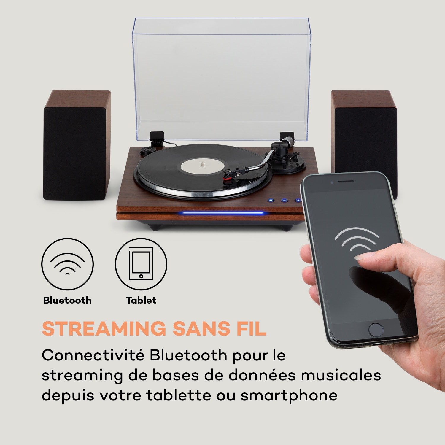 TT-Play PLUS Platine vinyle enceintes 20 Wmax. BT 33/45 tpm Acajou