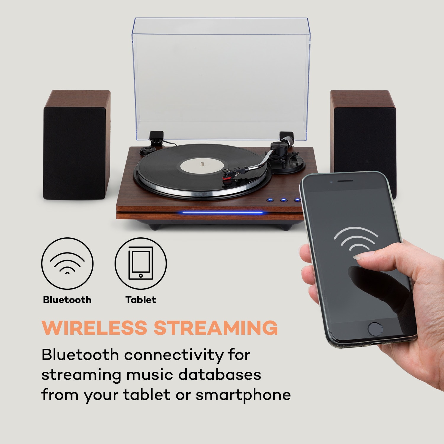 TT-Play PLUS, gramofon, kolumny 20 W maks., Bluetooth, 33, 45, 78 obr./min Mahoń