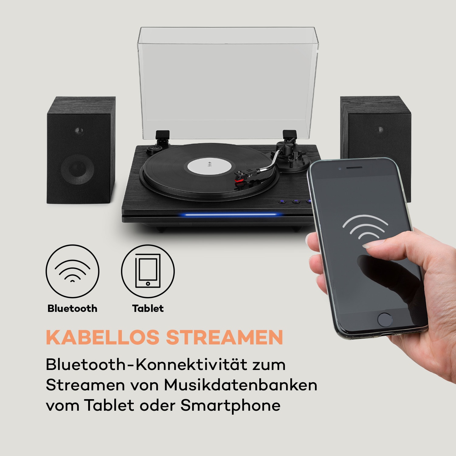 TT-Play PLUS, Giradischi, Altoparlanti, BT, 33/45 rpm, 20Wmax. Legno nero