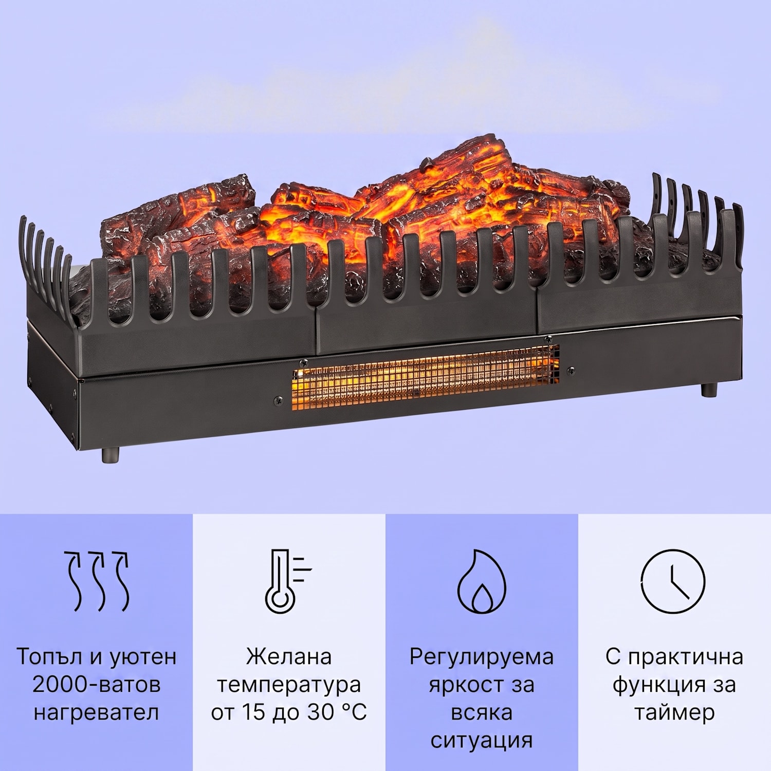 Kamini FXL, електрическа камина, каминена вложка, 1000 / 2000W 2W LED, черна 67x23x22 см