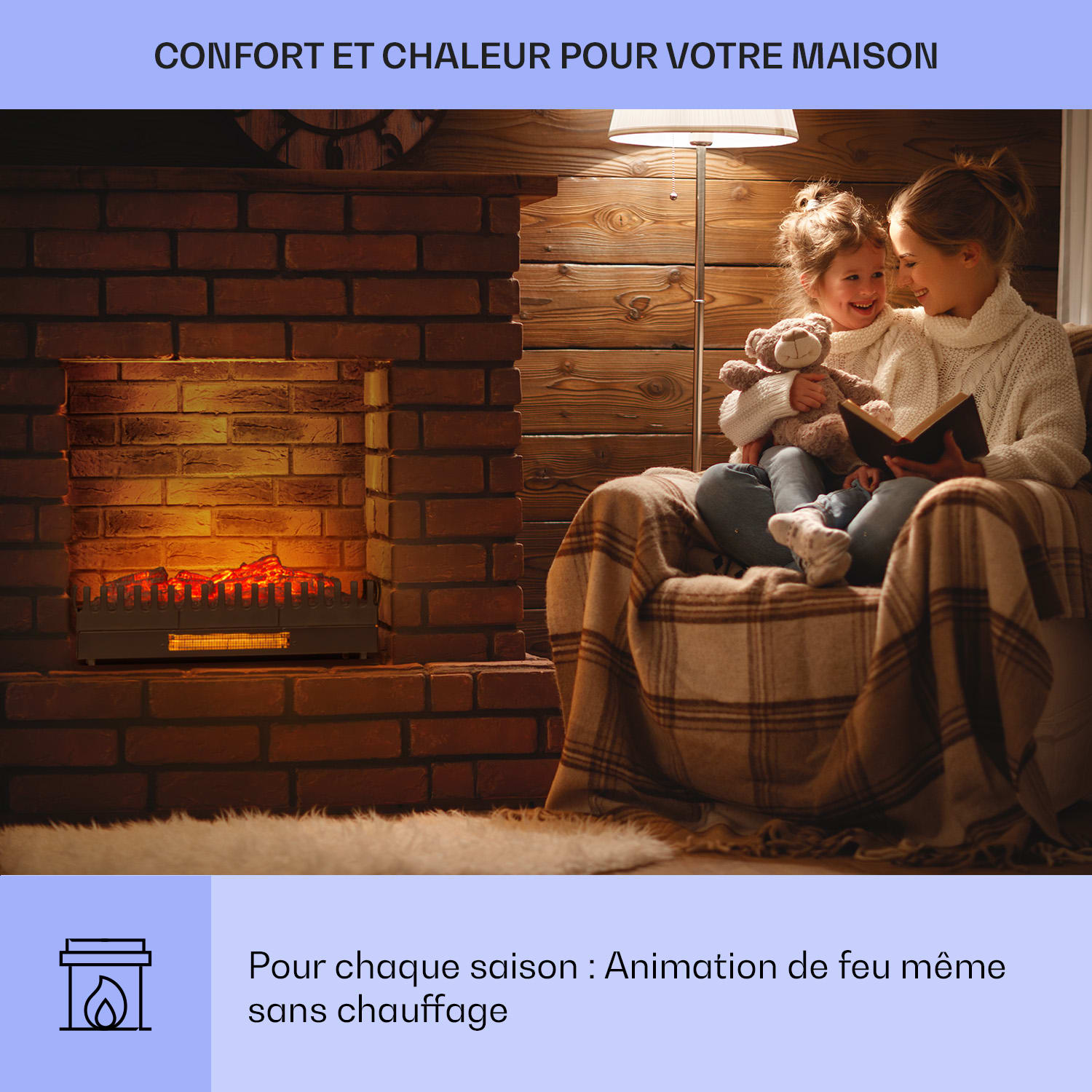 Cheminée électrique Kamini FXL insert 1000/2000W 2W LED noir 