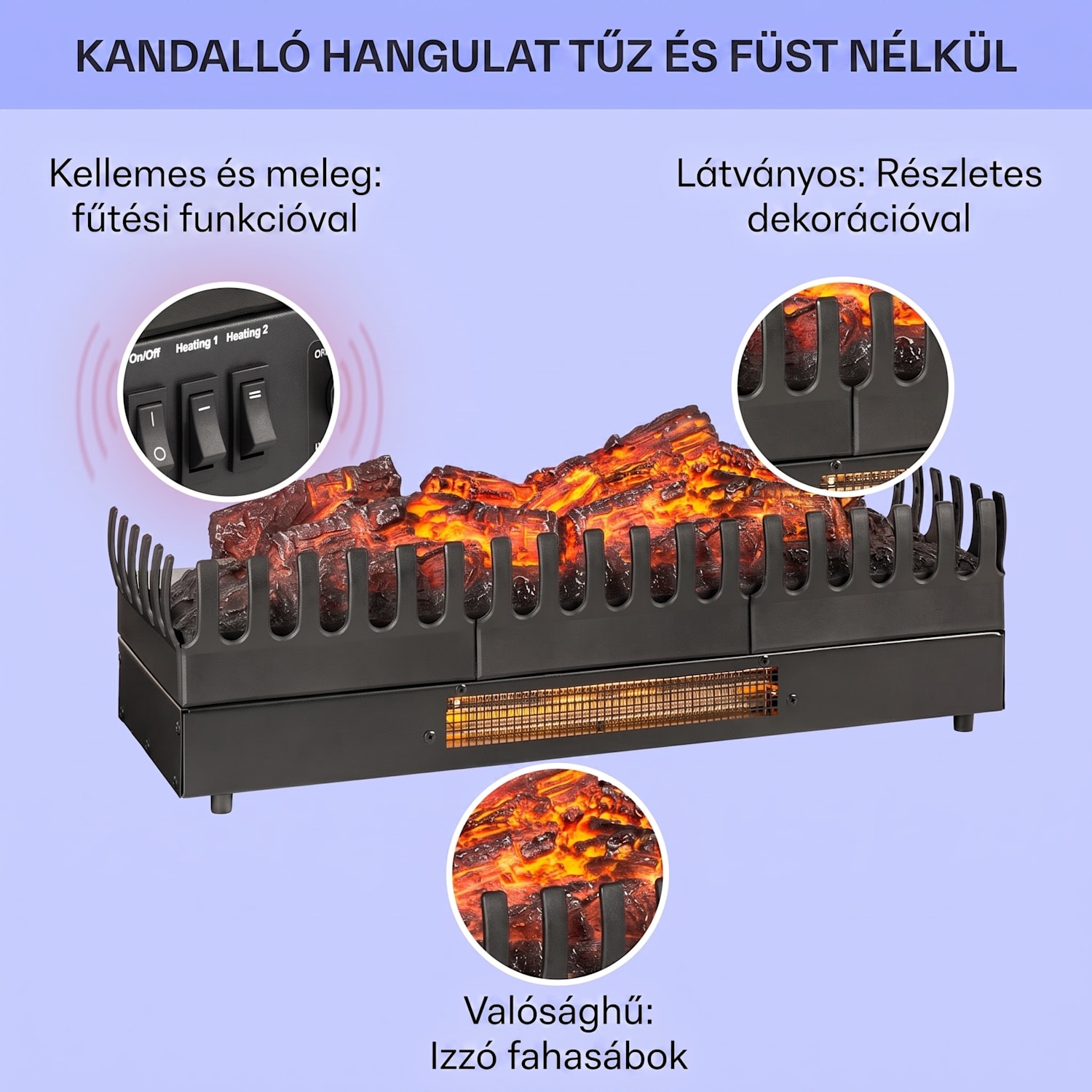 Kamini FXL, elektromos kandalló, kandallóbetét, 1000/2000 W, 2 W LED, fekete 67x23x22 cm