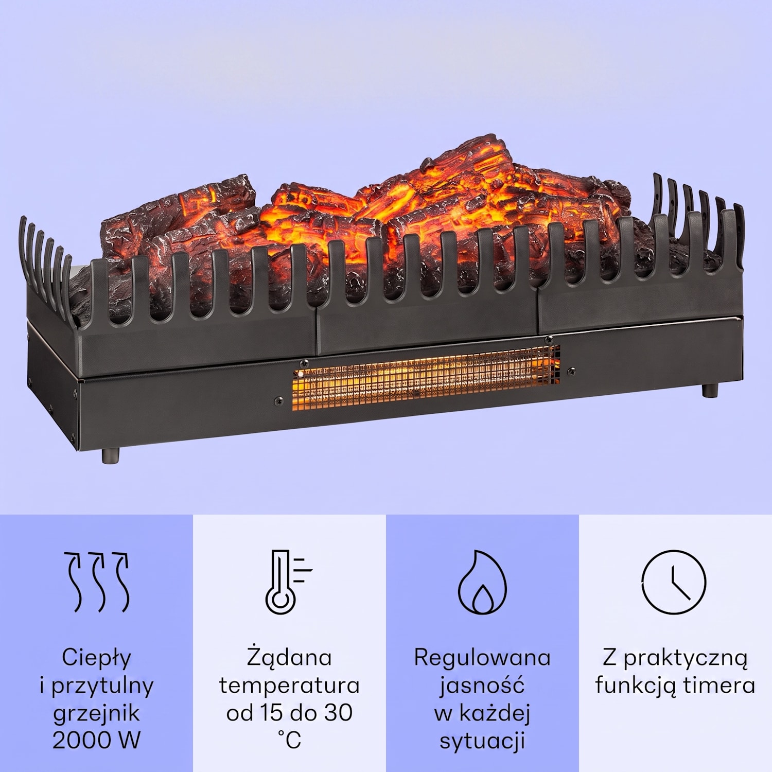 Kamini FXL, kominek elektryczny, wkład kominkowy, 1000/2000 W, 2 W LED, czarny 67x23x22cm
