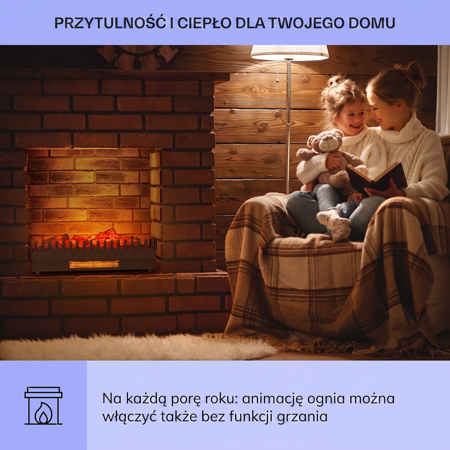 Kamini FXL, kominek elektryczny, wkład kominkowy, 1000/2000 W, 2 W LED, czarny 67x23x22cm