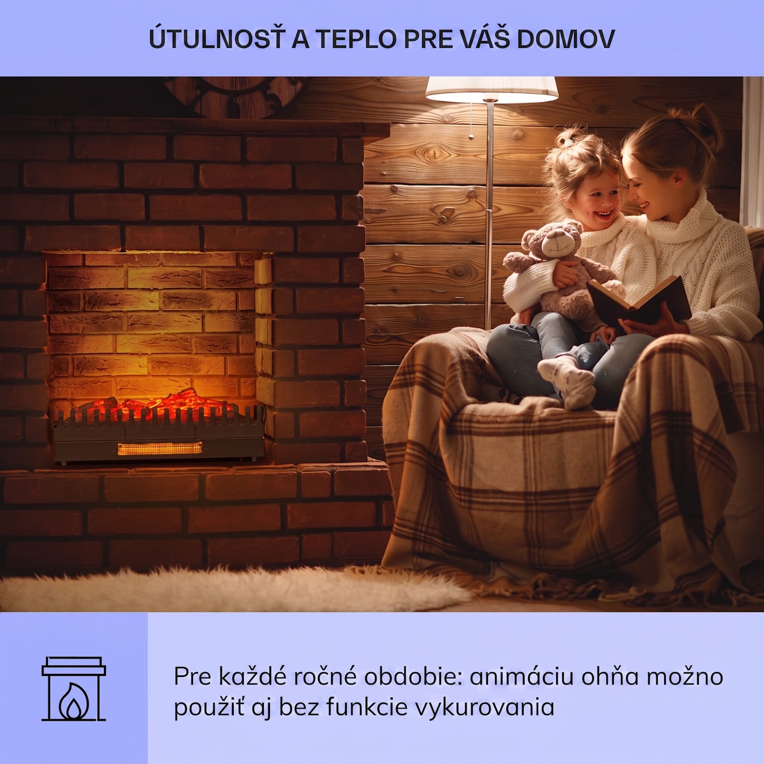 Kamini FXL, elektrický krb, krbová vložka, 1000/2000 W, 2 W LED, čierny Rozmery 67 x 23 x 22 cm