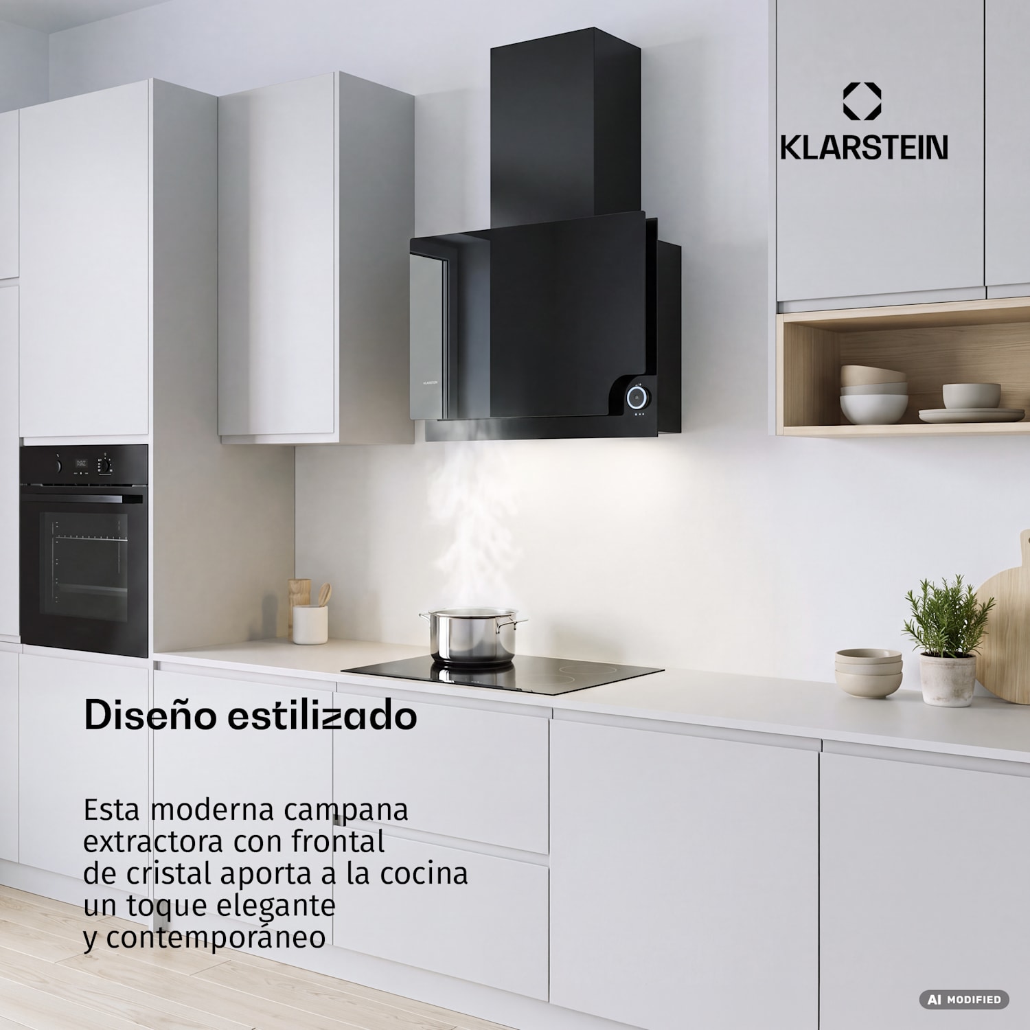 Amelia Campana extractora 128W  60x47x23,5cm LED control giratorio táctil color negro Negro