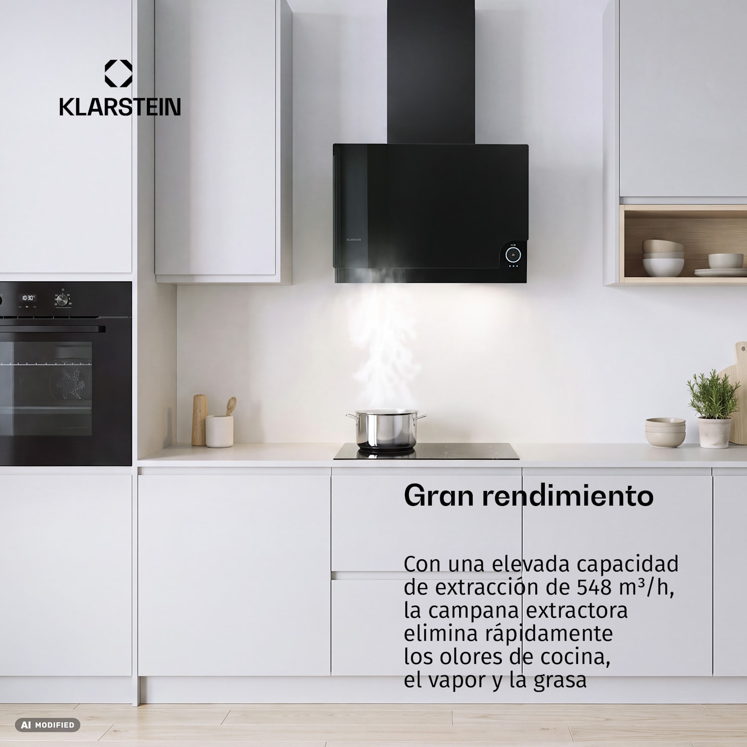 Amelia Campana extractora 128W  60x47x23,5cm LED control giratorio táctil color negro Negro