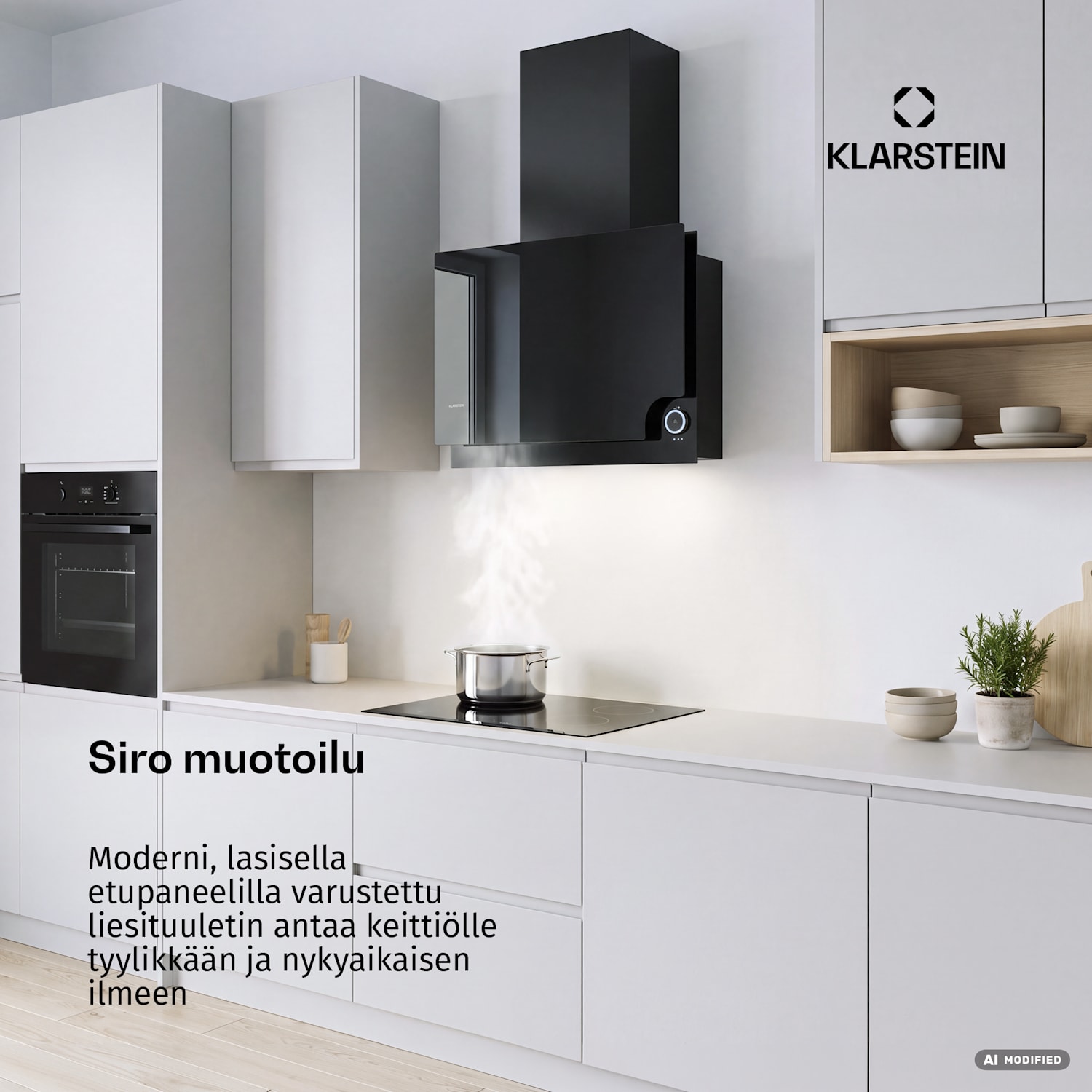Amelia, liesituuletin, 128 W, 60 x 47 x 23,5 cm, LED, kosketuskiertosäädin, musta Musta