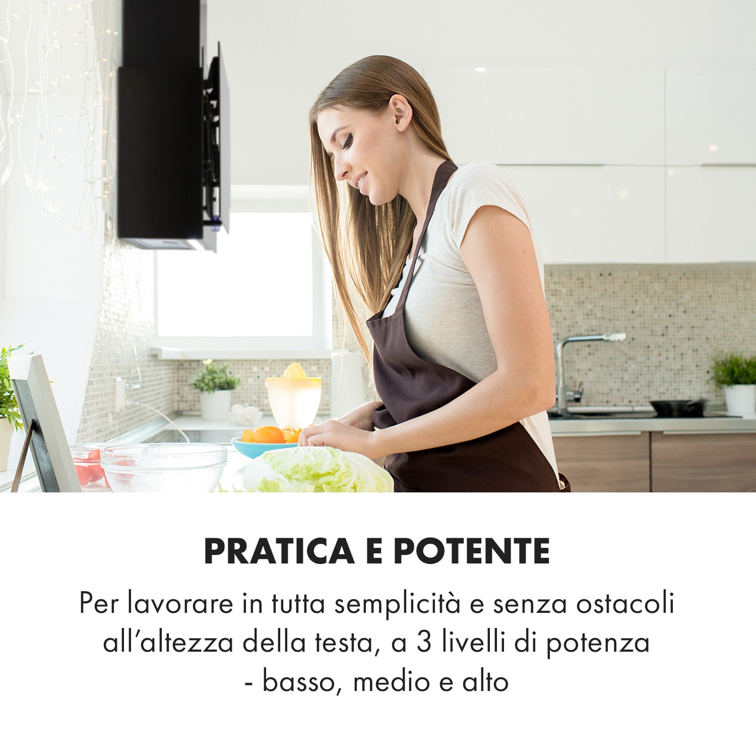 Amelia, Cappa Aspirante, 60x47x23,5 cm, LED, Touch, 123W, nero 60 cm | Nero