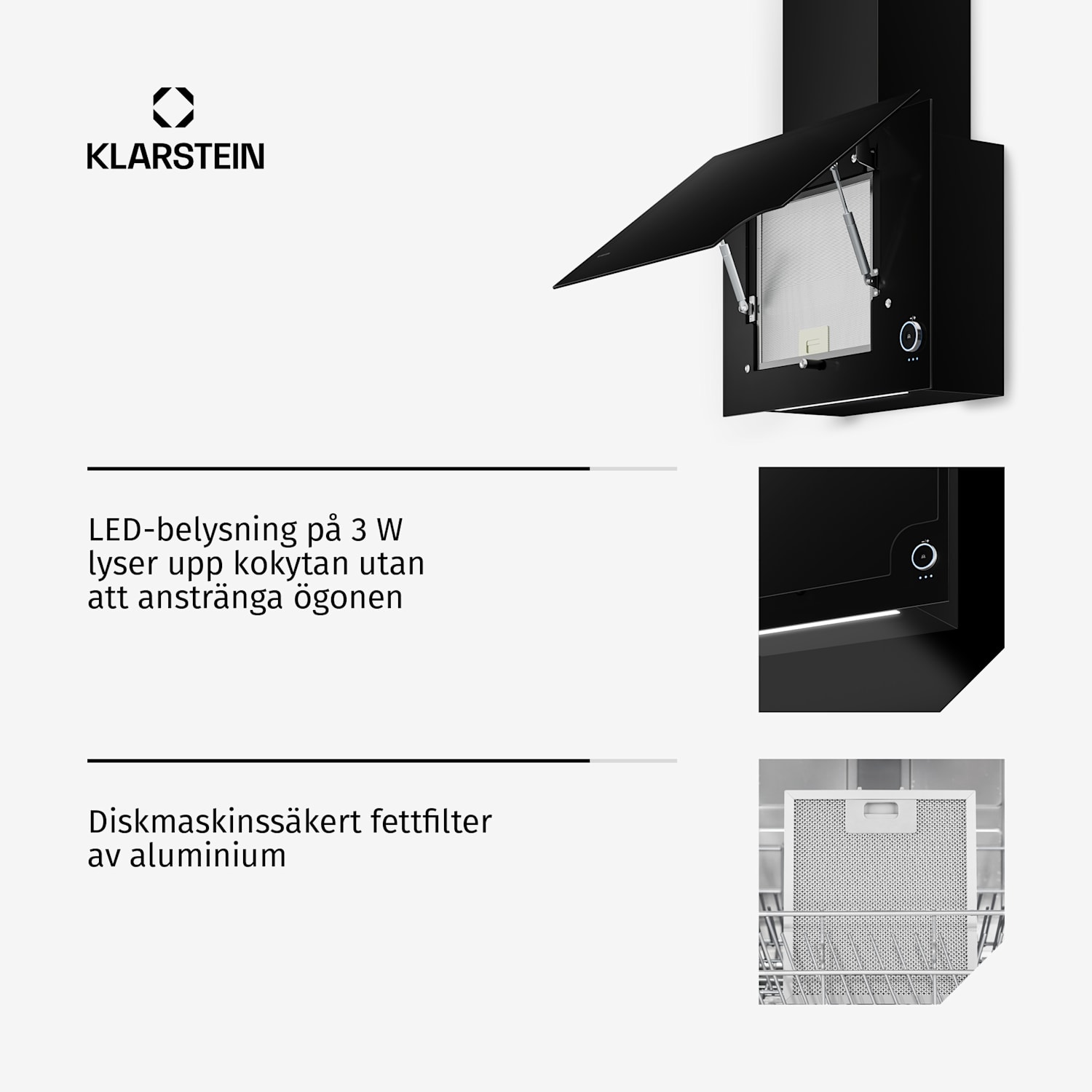 Amelia köksfläkt 128 W 60x47x23,5 cm LED-belysning touch-reglage glas Svart