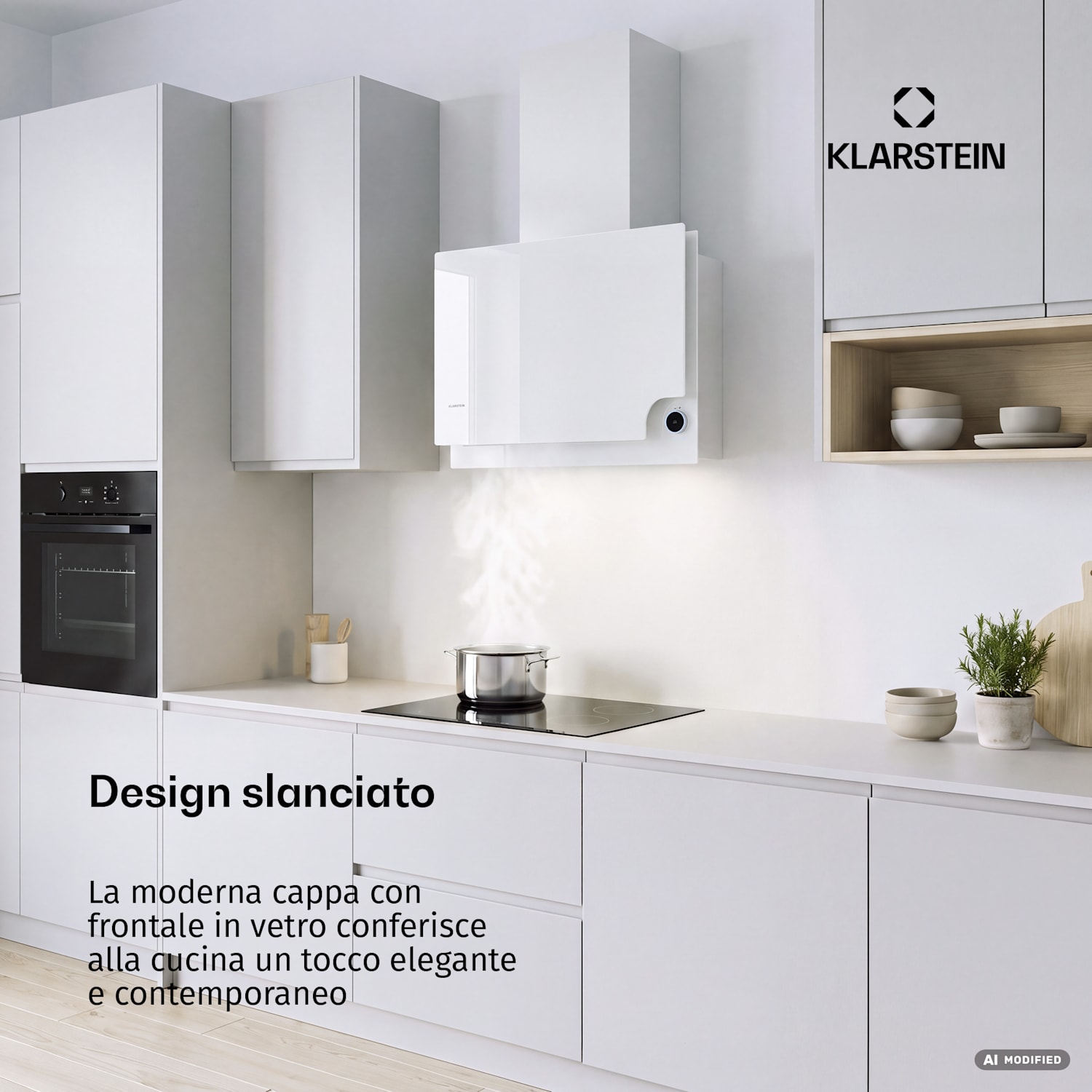 Amelia, Cappa Aspirante, 60x47x23,5 cm, LED, Touch, 128W, bianco Bianco