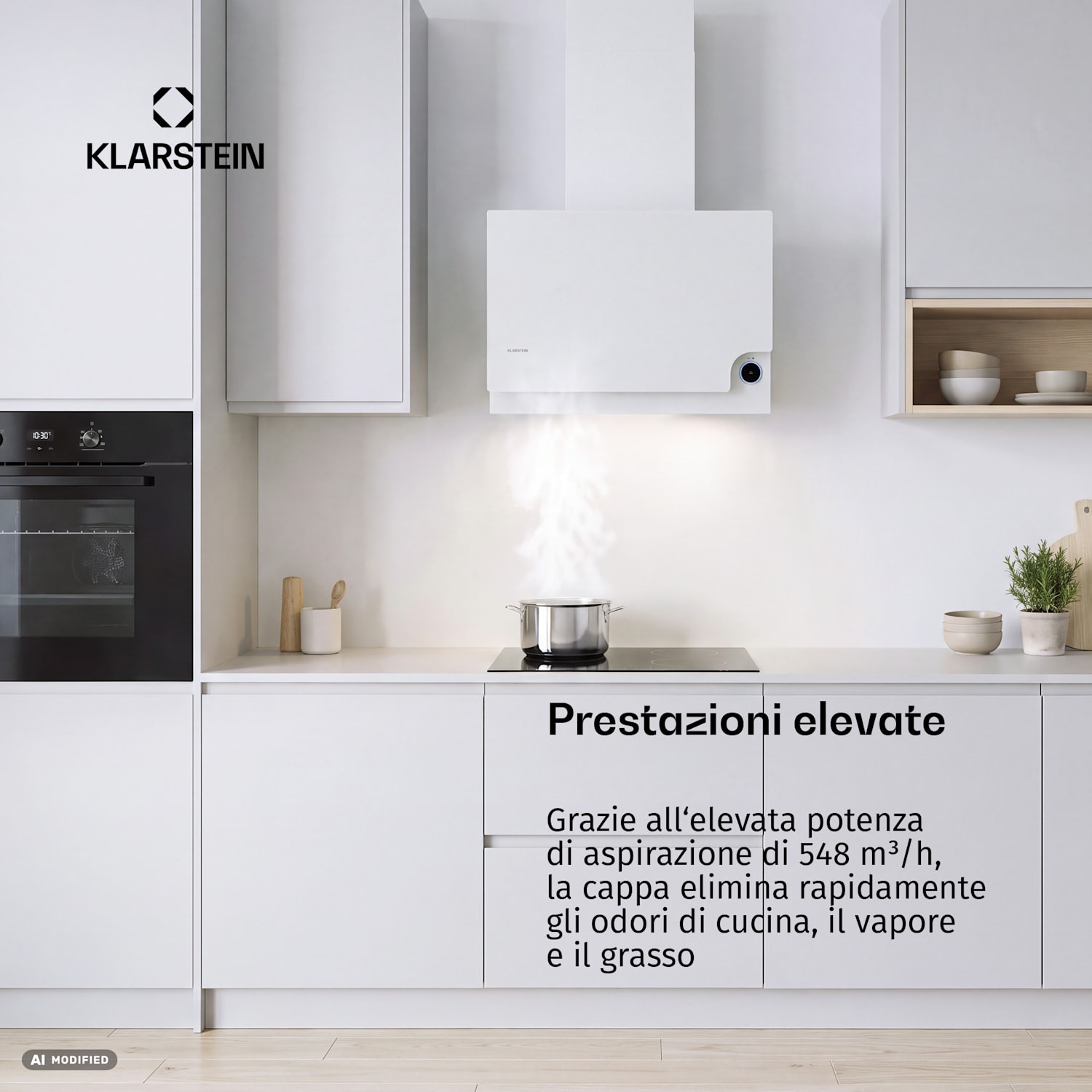 Amelia, Cappa Aspirante, 60x47x23,5 cm, LED, Touch, 128W, bianco Bianco