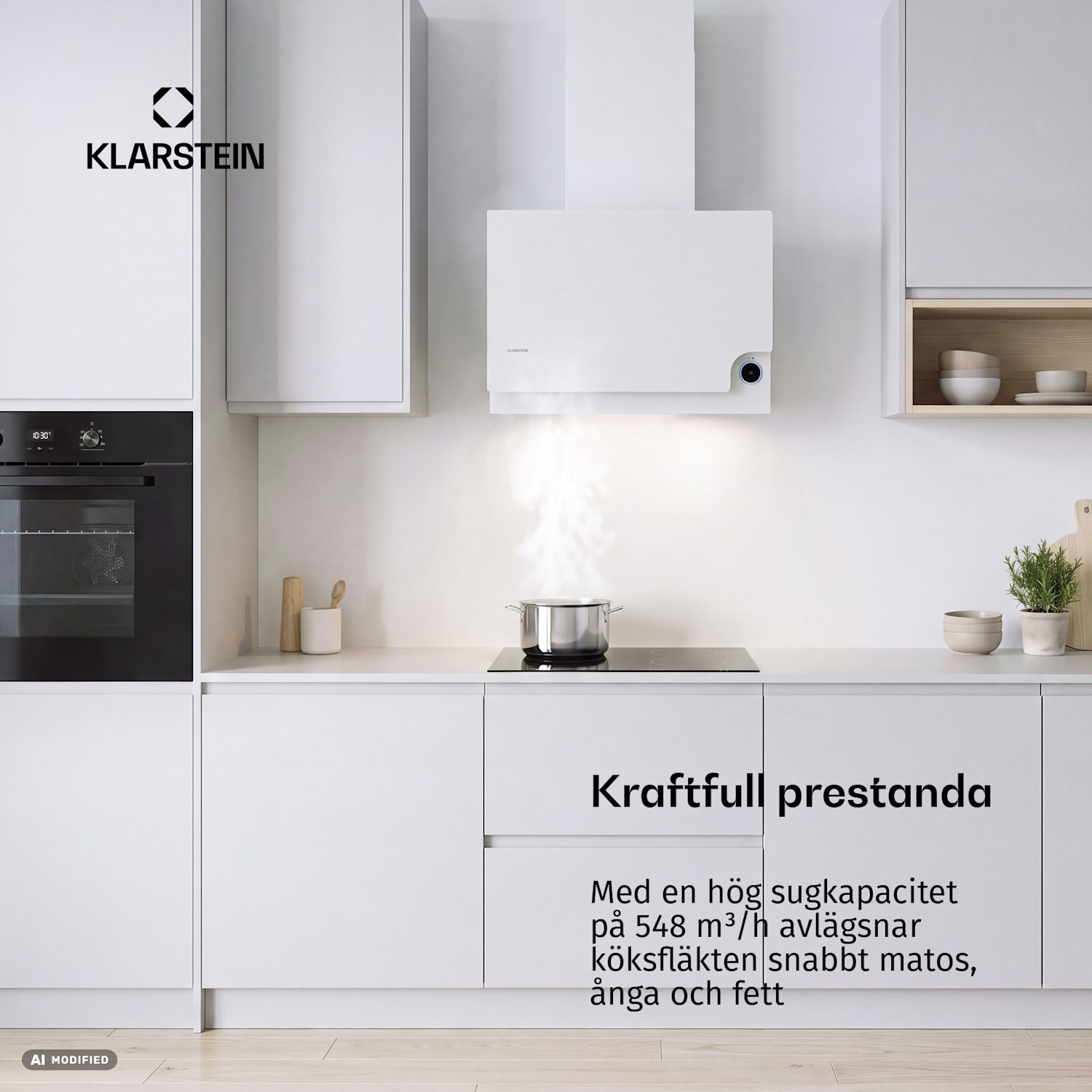 Amelia köksfläkt 128 W 60x47x23,5 cm LED-belysning touch-reglage glas Vit