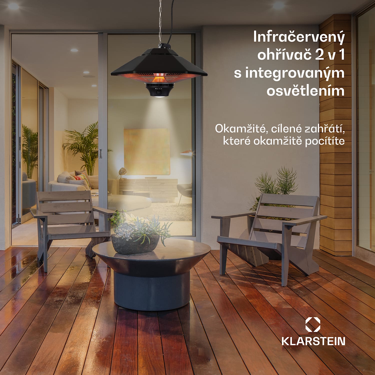 Heat Hexa, infračervený ohřívač, 800/1200 W, halogen, IP34, LED, černý Černá