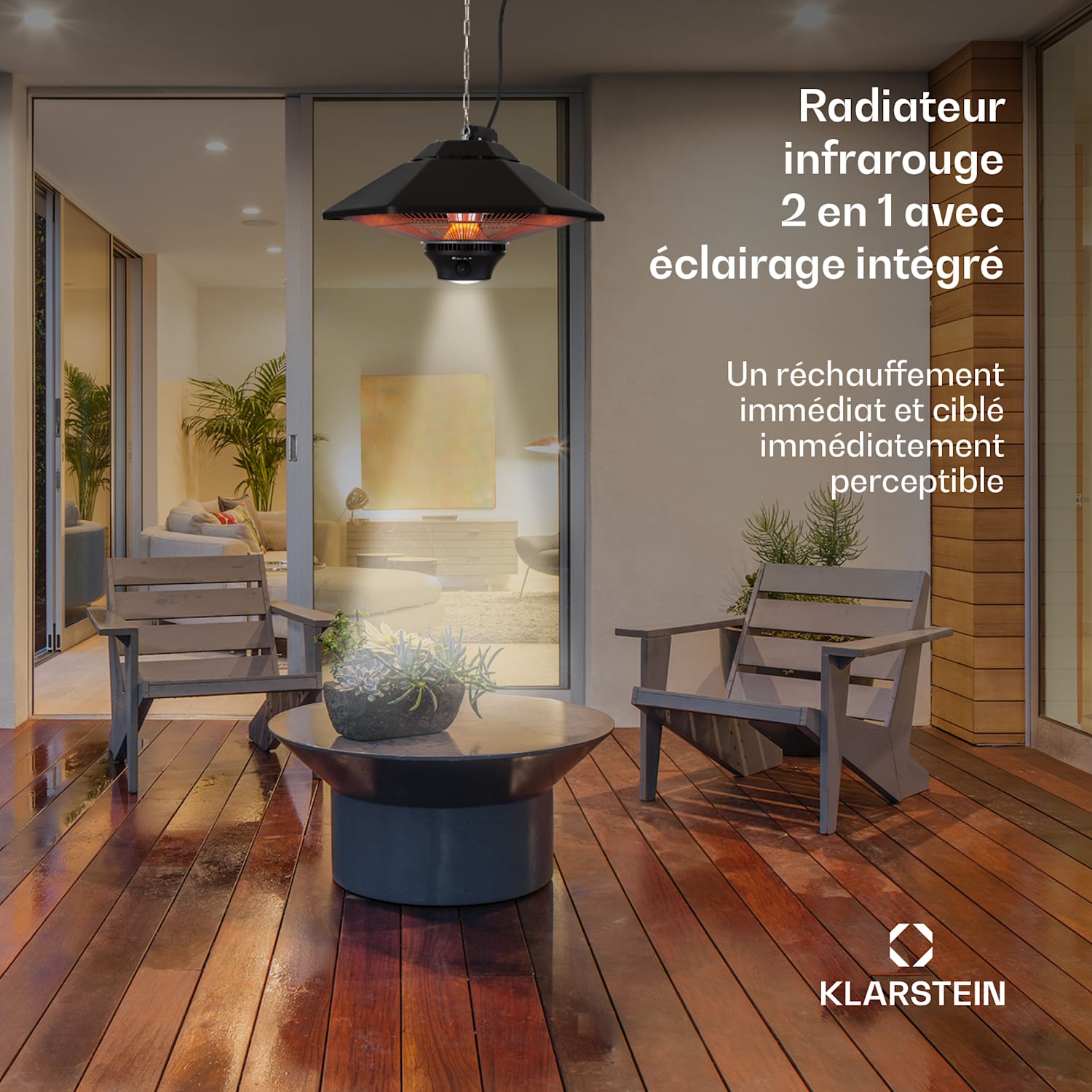 Heat Hexa radiateur infrarouge 800/1200/2000W Halogène IP34 LED noir Noir