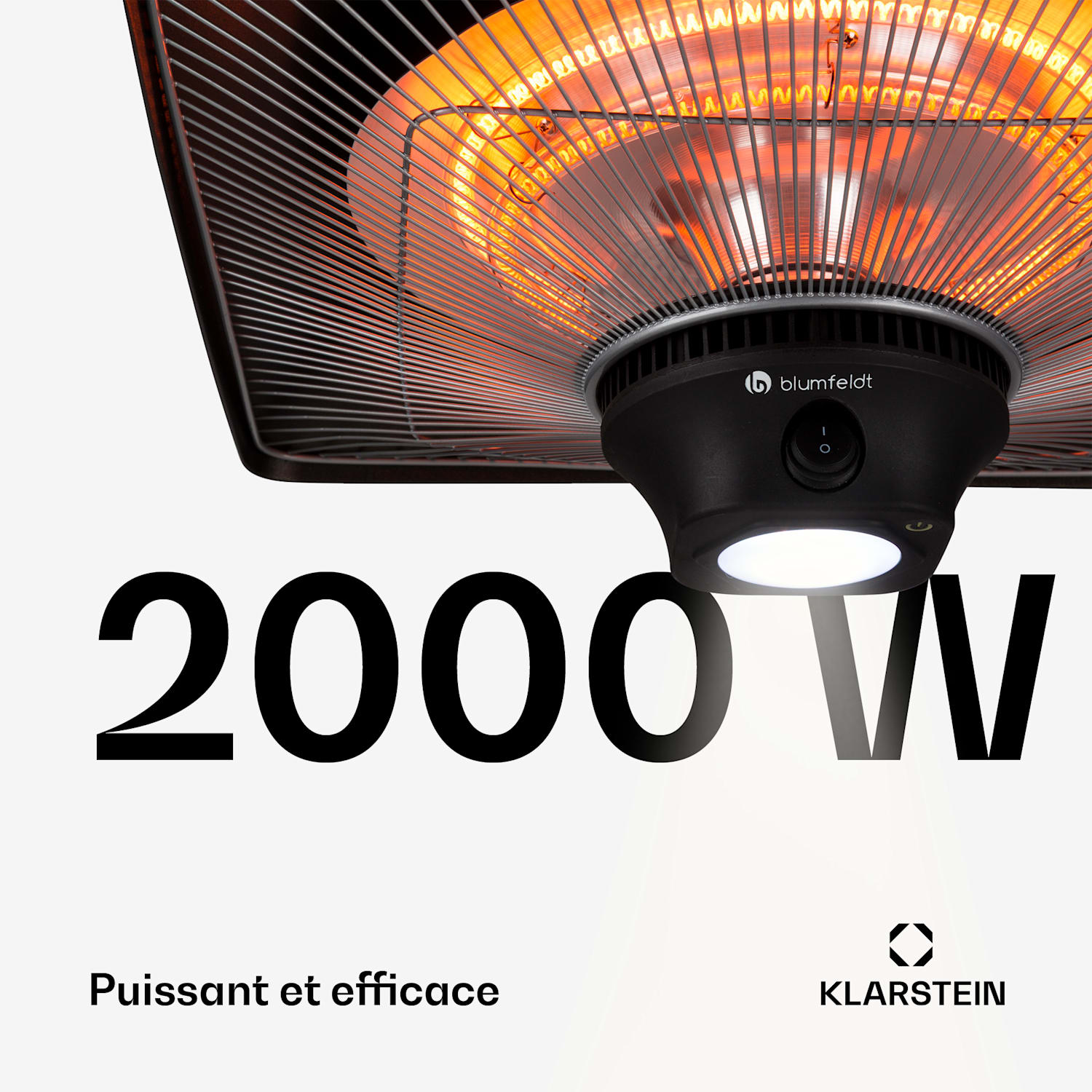 Heat Hexa radiateur infrarouge 800/1200/2000W Halogène IP34 LED noir Noir