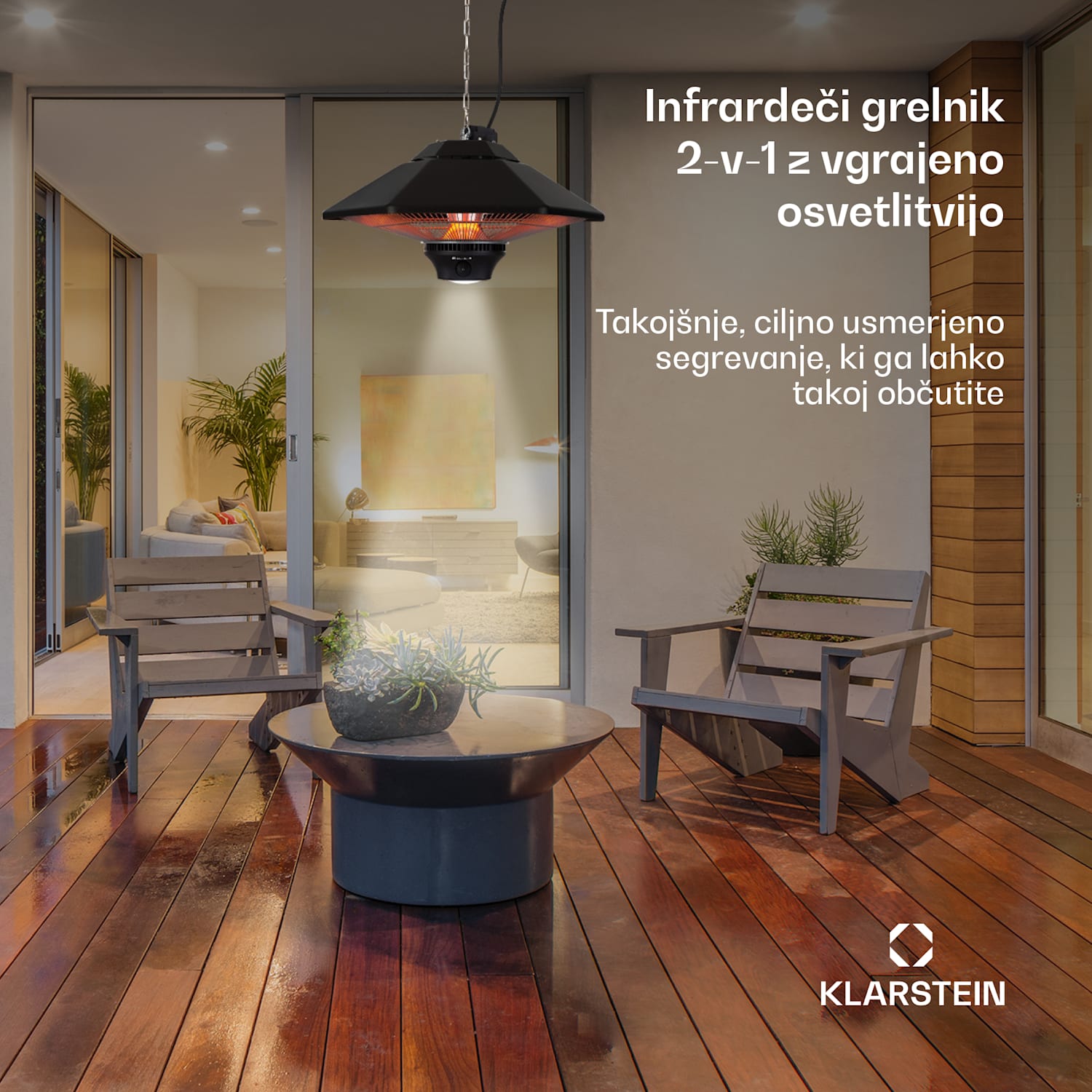 Heat Hexa, infrardeči grelec, 800/1200 W, halogen, IP34, LED, črn Črna
