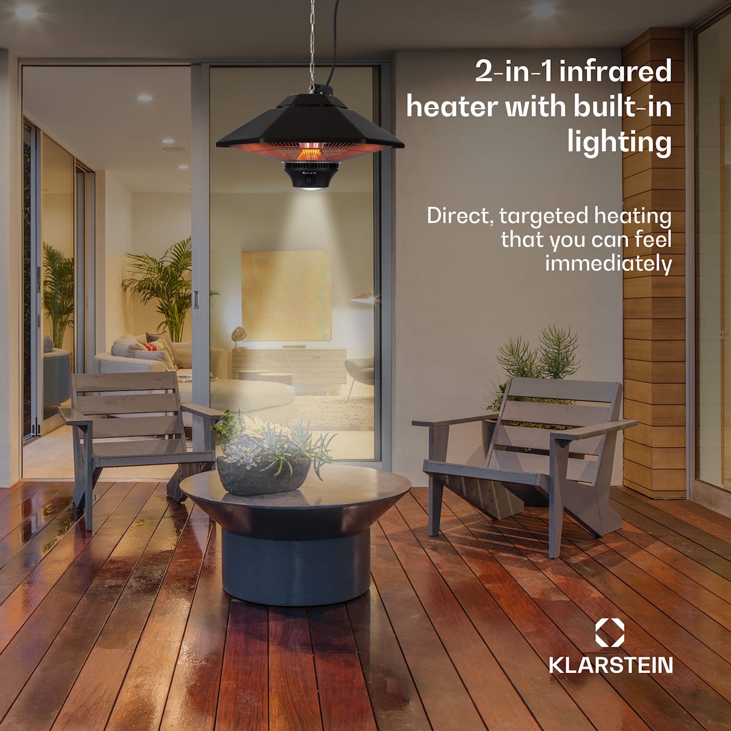 Heat Hexa Aquecedor Infravermelho 800/1200/2000W Halogénio IP34 LED preto Preto