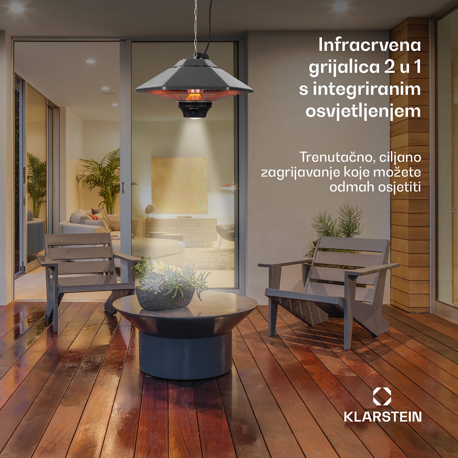 Heat Hexa, infracrveni grijač, 800/1200 W, halogen, IP34, LED, bronca 