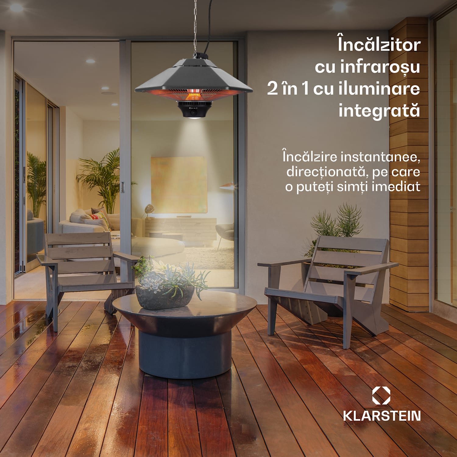 Heat Hexa, încălzitor cu infraroșu, 800/1200 W, halogen, IP34, LED, bronz 