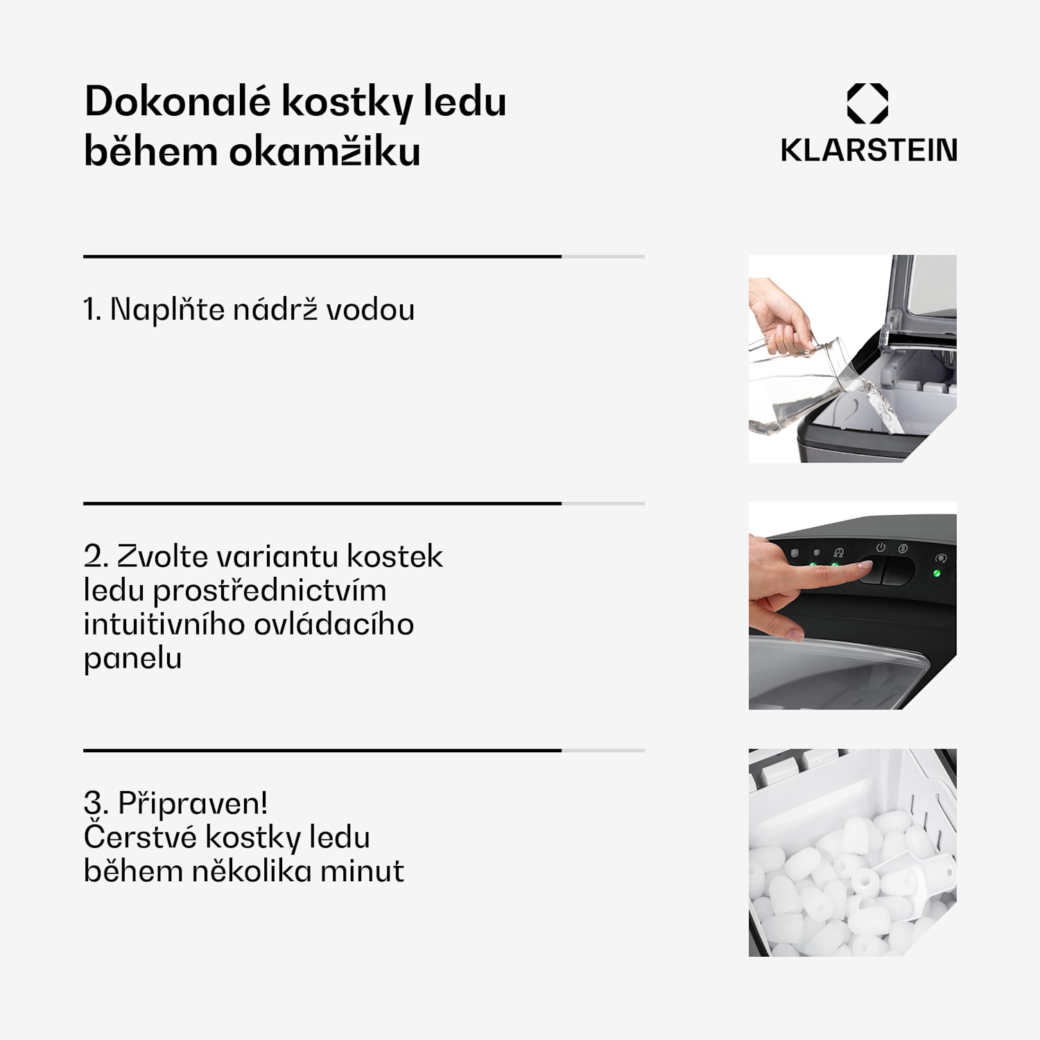 Partytime, výrobník ledu, čirý led, 15 kg/24 h, nerezová ocel Černá metalíza