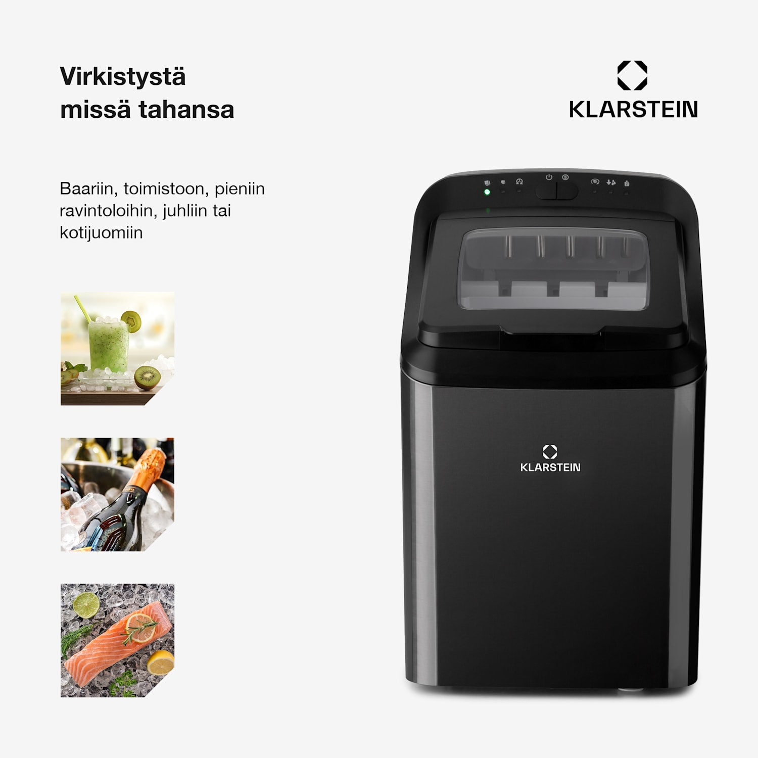Partytime, jääpalakone, kirkas jää, 15 kg/24 h, ruostumaton teräs Musta Metallinen