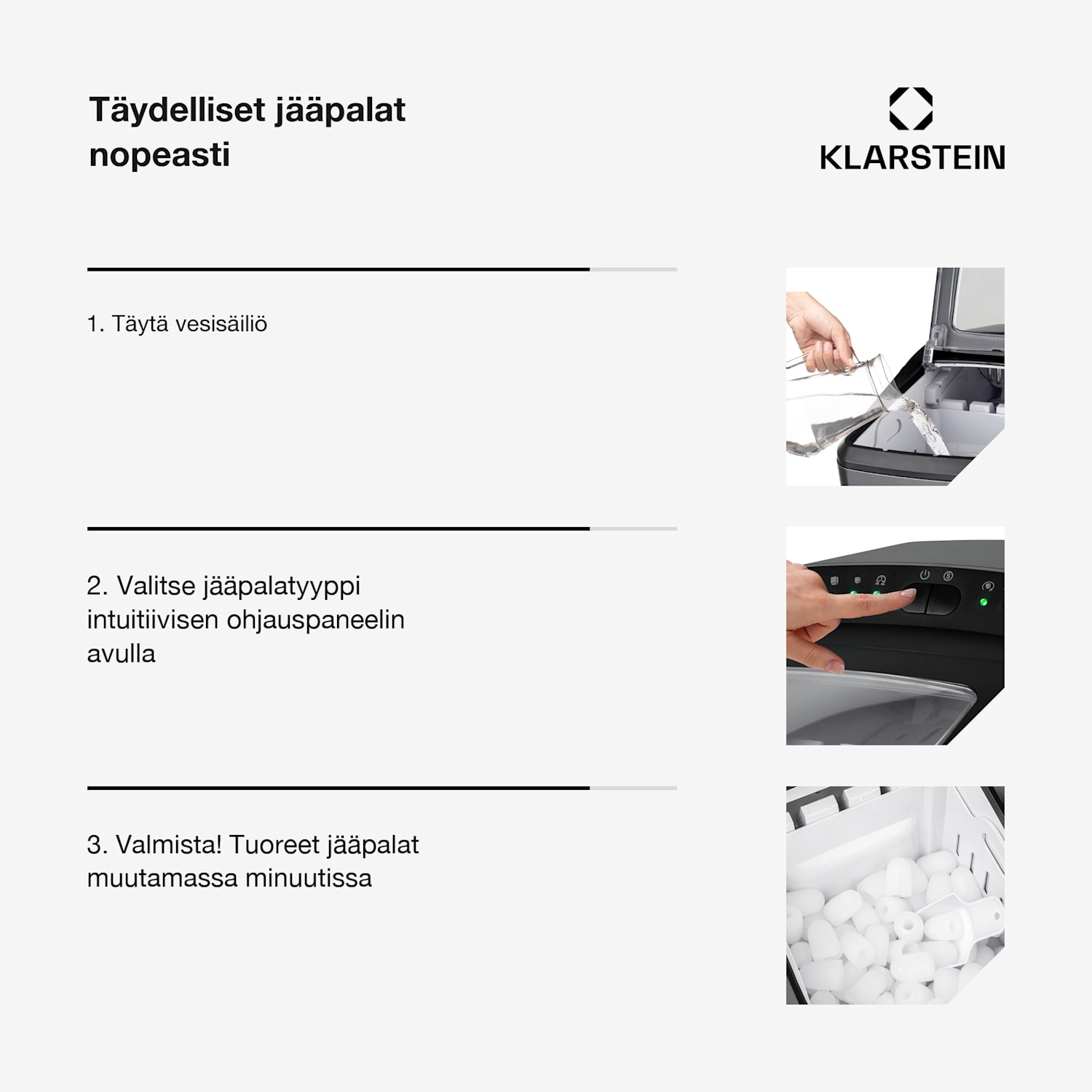 Partytime, jääpalakone, kirkas jää, 15 kg/24 h, ruostumaton teräs Musta Metallinen