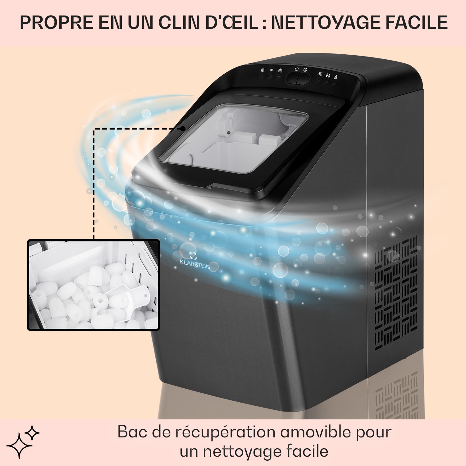 Partytime machine à glaçons glace claire 15kg/24h inox Noir Métallisé