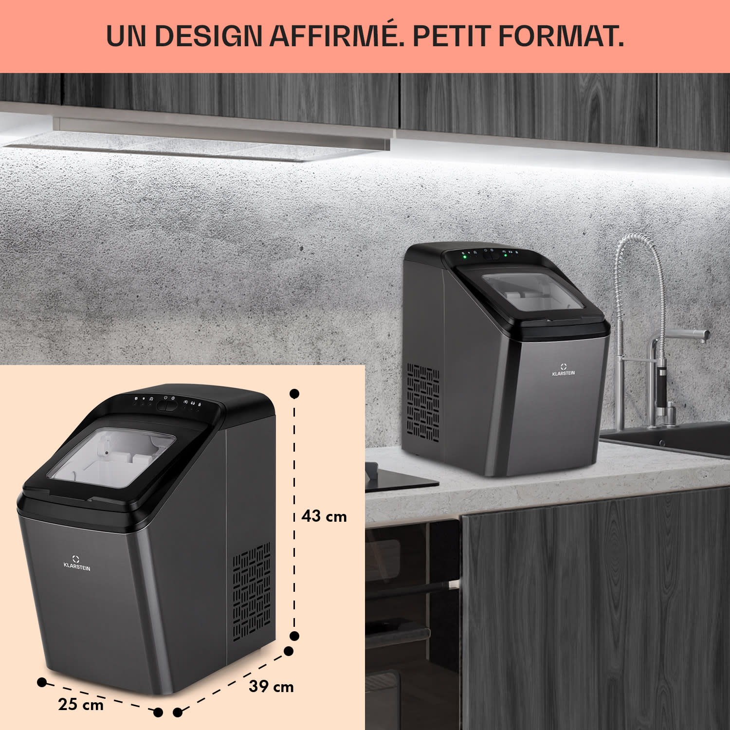 Partytime machine à glaçons glace claire 15kg/24h inox Noir Métallisé