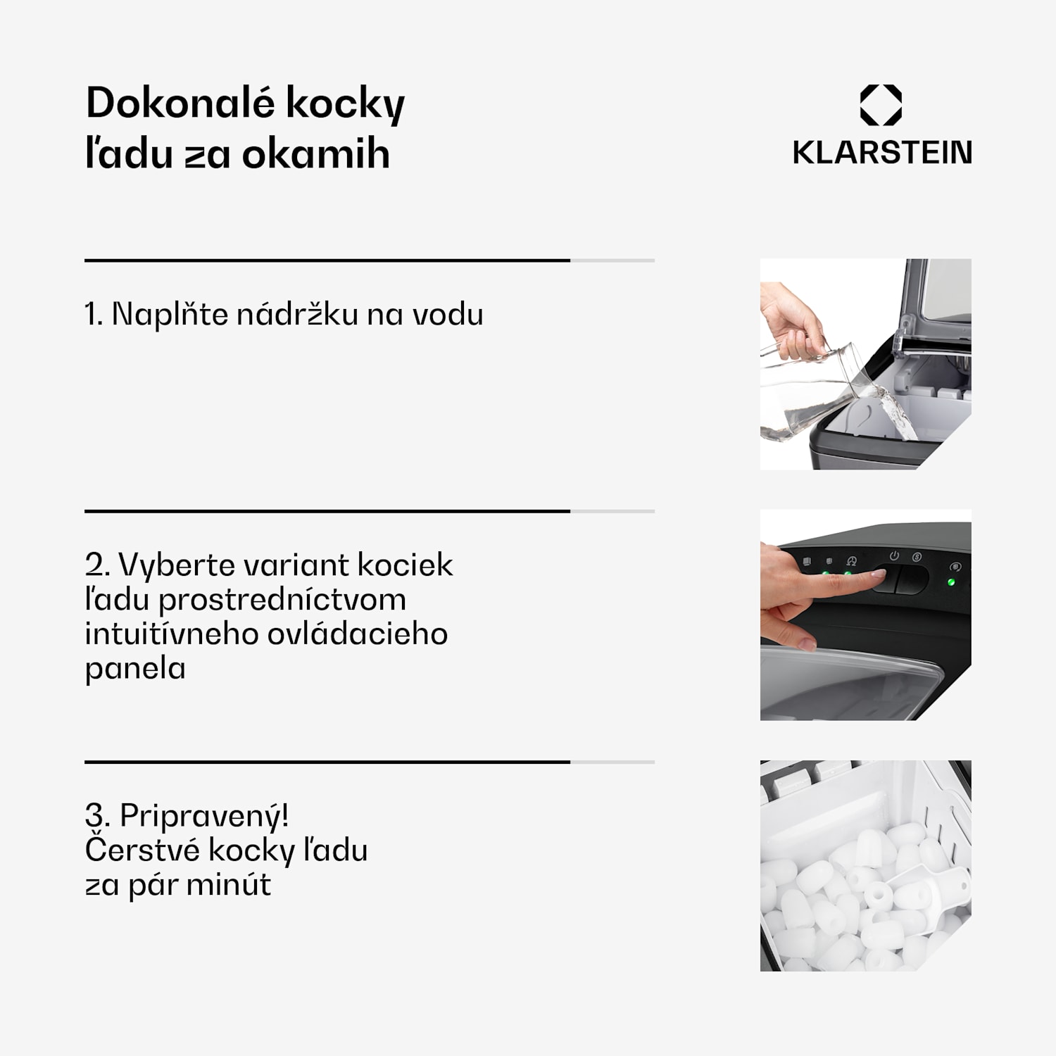 Partytime, výrobník ľadu, číry ľad, 15kg/24h, ušľachtilá oceľ Čierna metalíza
