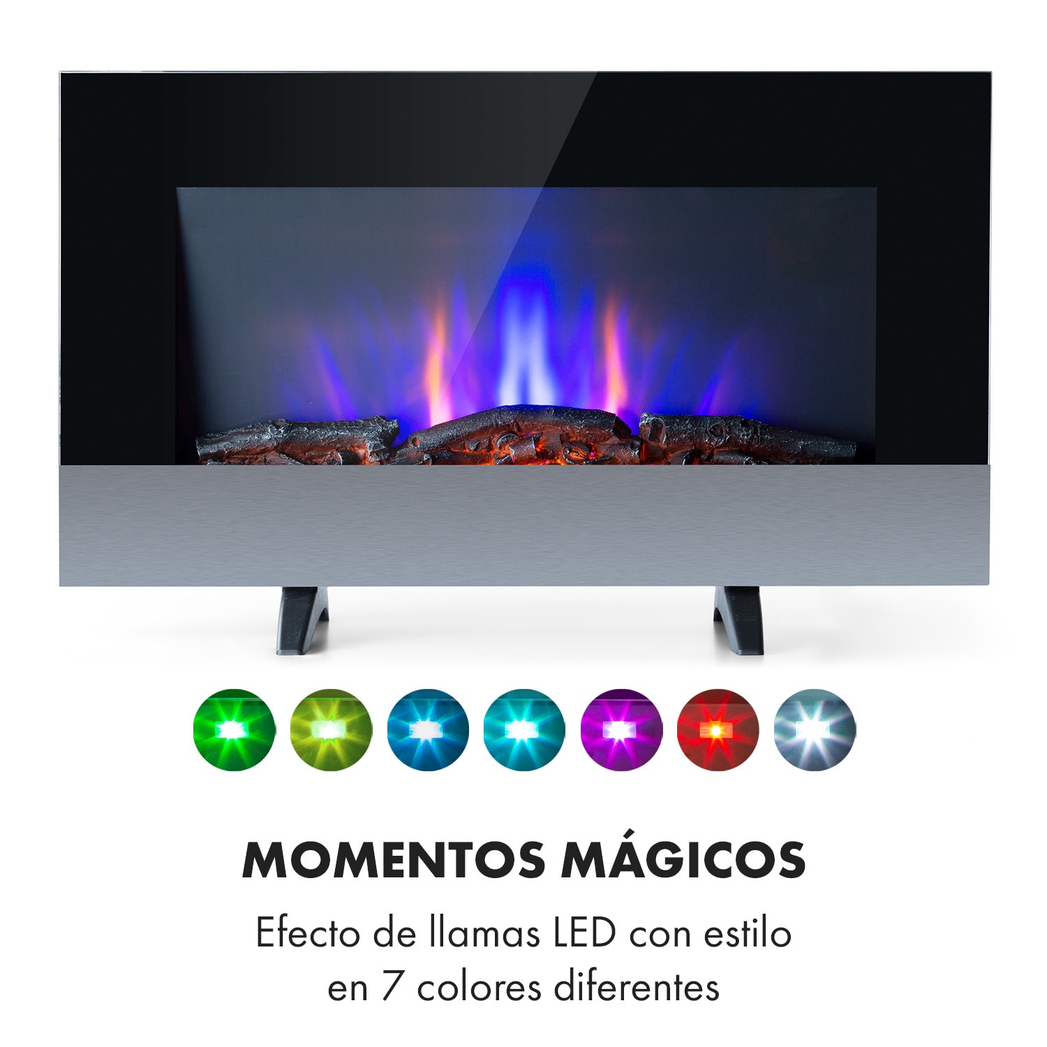 Basel Baseline Chimenea eléctrica 2000 W 2 niveles de calefacción 7 colores vidrio 
