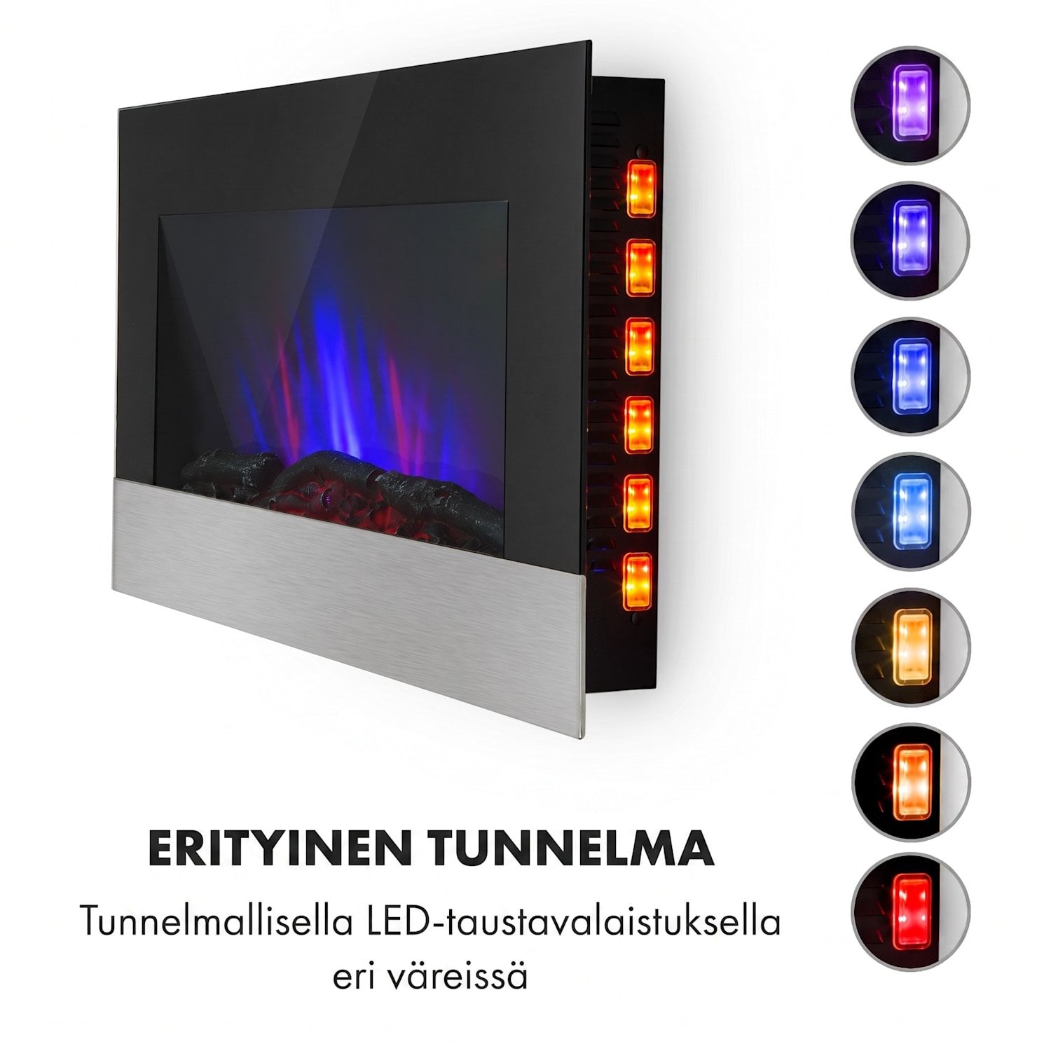 Basel Baseline sähköinen takka 2000 W, 2 lämmitystasoa, 7 väriä, lasi 