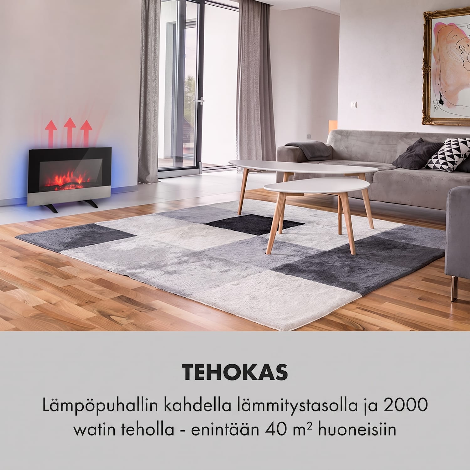 Basel Baseline sähköinen takka 2000 W, 2 lämmitystasoa, 7 väriä, lasi 