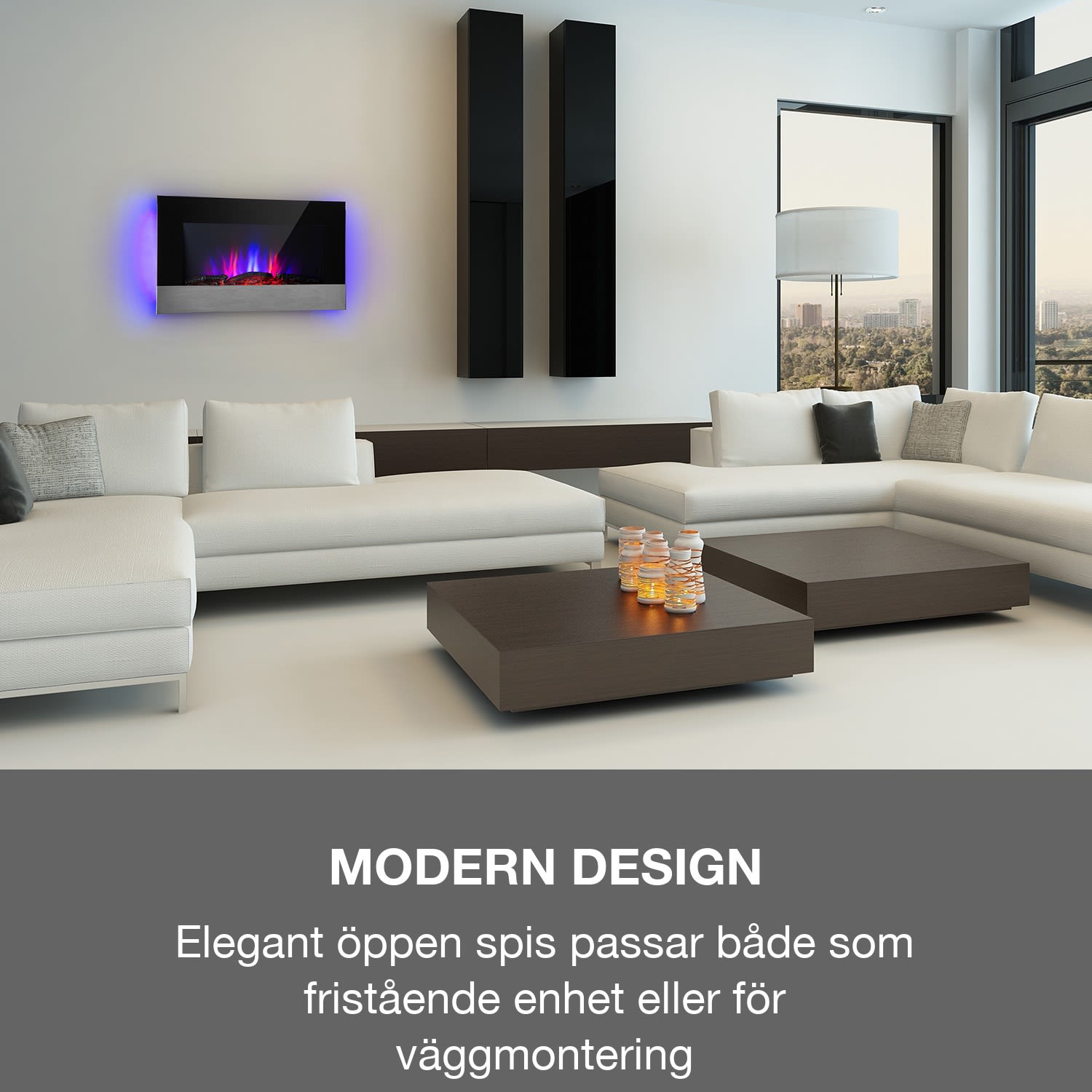 Basel Baseline elektrisk öppen spis 2000 W, 2 värmelägen, 7 färger, glas 